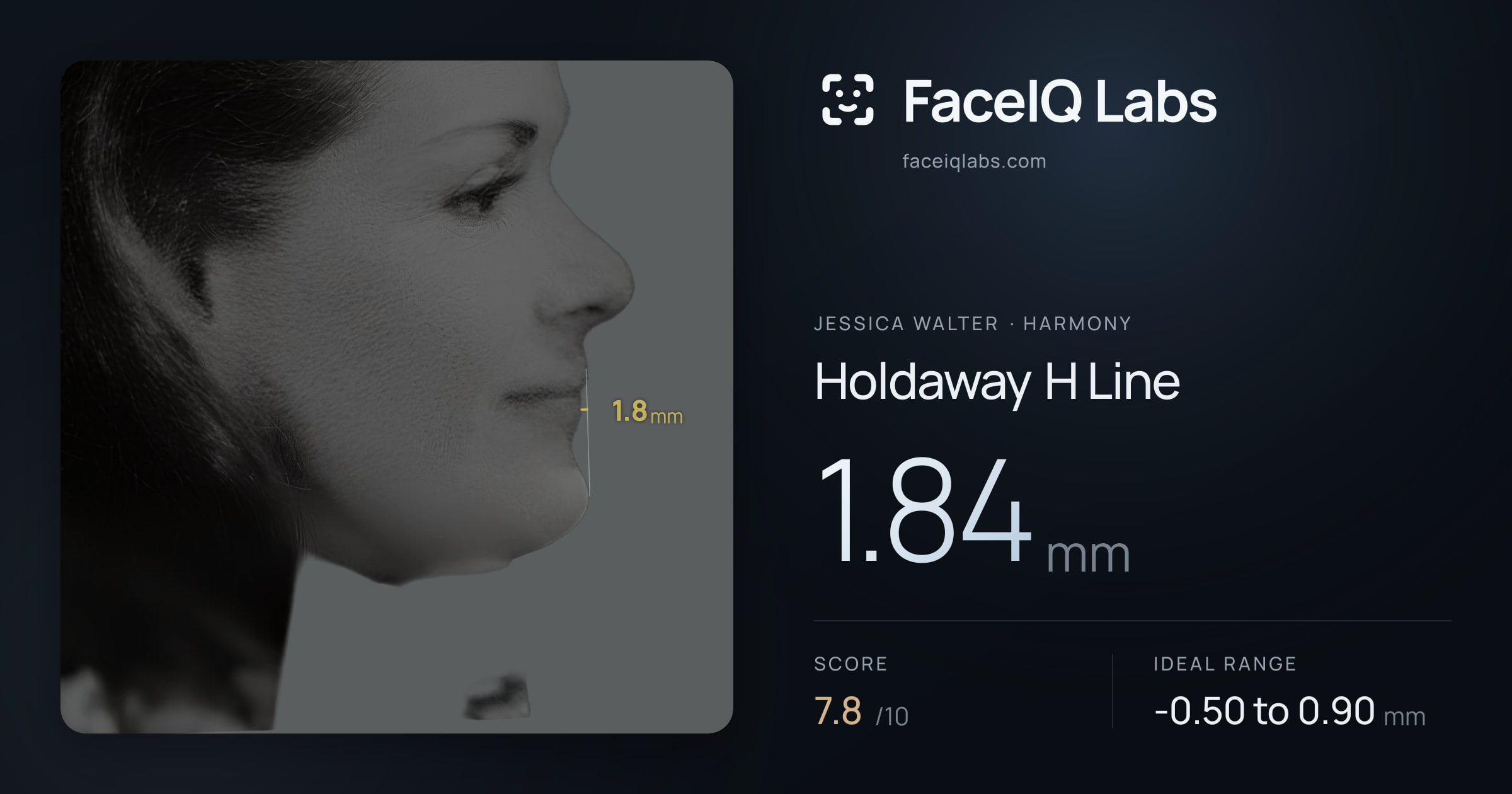 Jessica Walter Holdaway H Line: 1.84mm, drawn on the photo