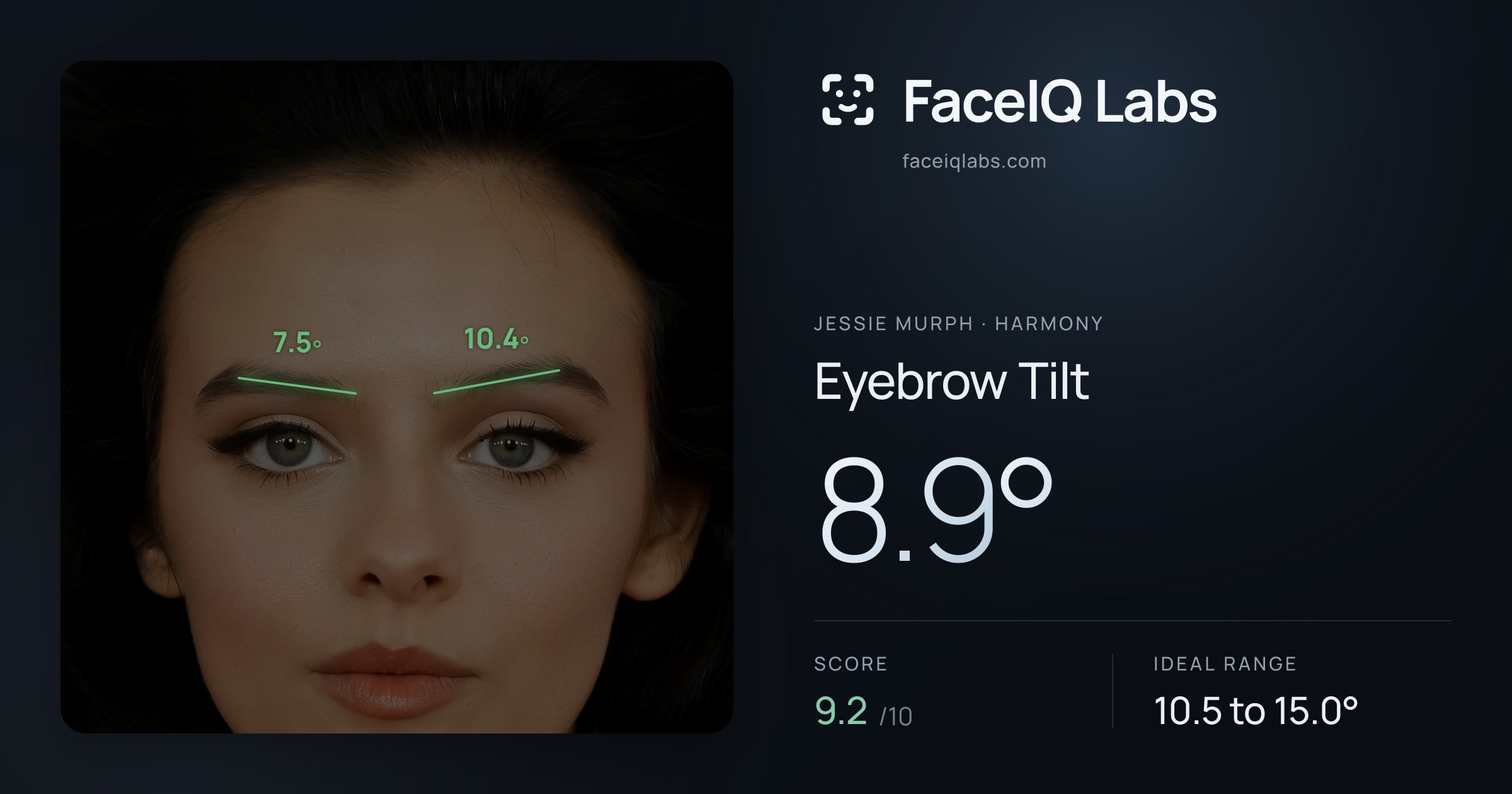 Jessie Murph Eyebrow Tilt: 8.9°, drawn on the photo