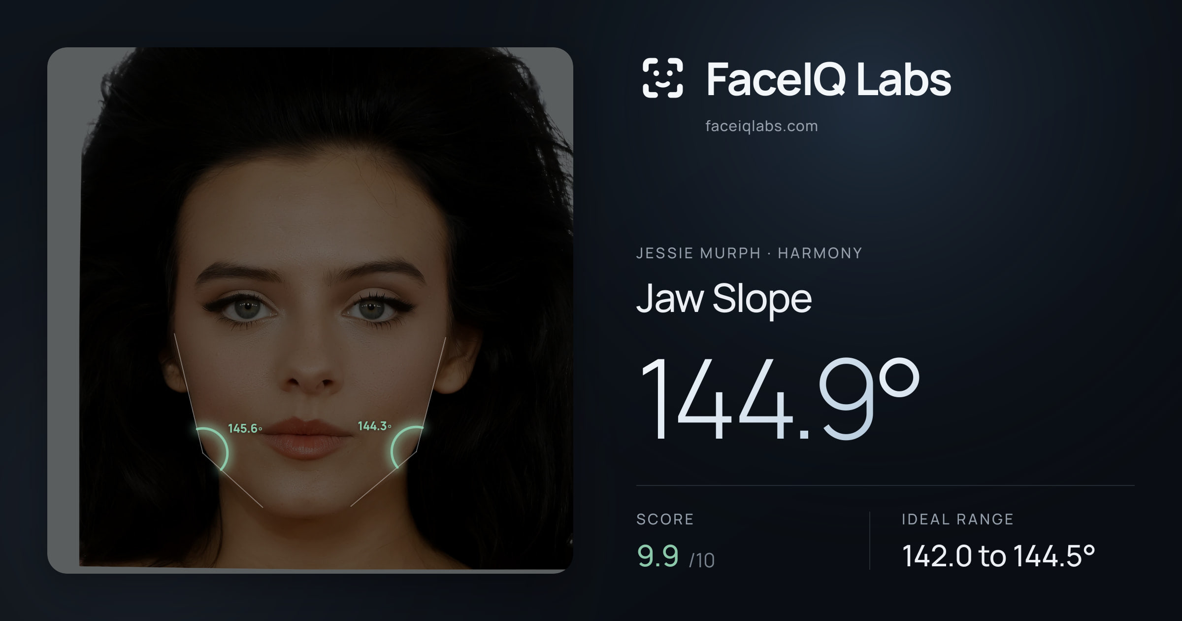 Jessie Murph Jaw Slope: 144.9°, drawn on the photo