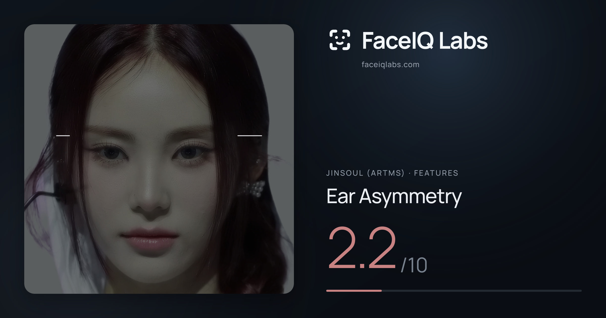 Jinsoul (ARTMS) Ear Asymmetry: 2.2/10, drawn on the photo