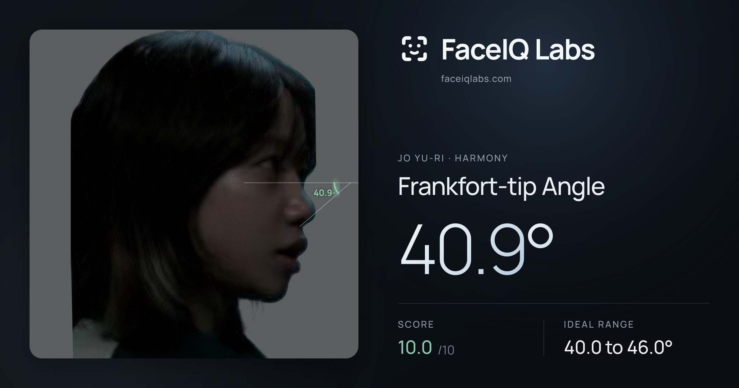 Jo Yu-ri Frankfort-tip Angle: 40.9°, drawn on the photo