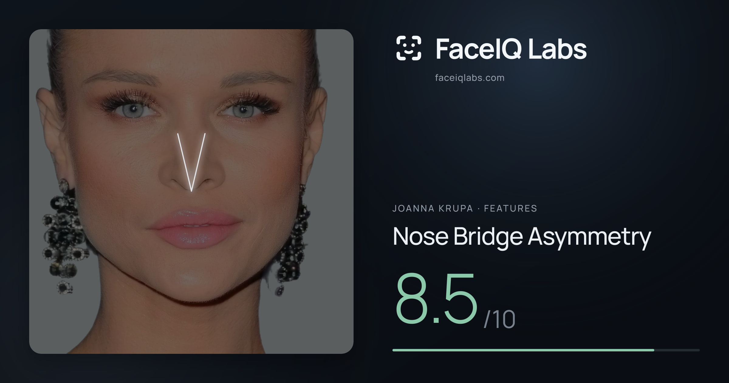Joanna Krupa Nose Bridge Asymmetry: 8.5/10, drawn on the photo