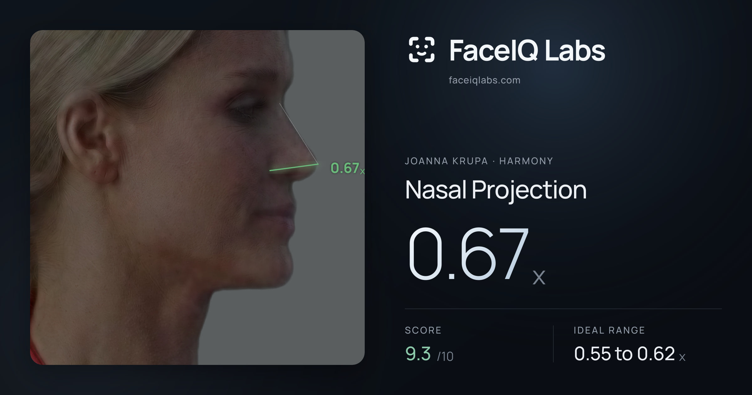 Joanna Krupa Nasal Projection: 0.67x, drawn on the photo