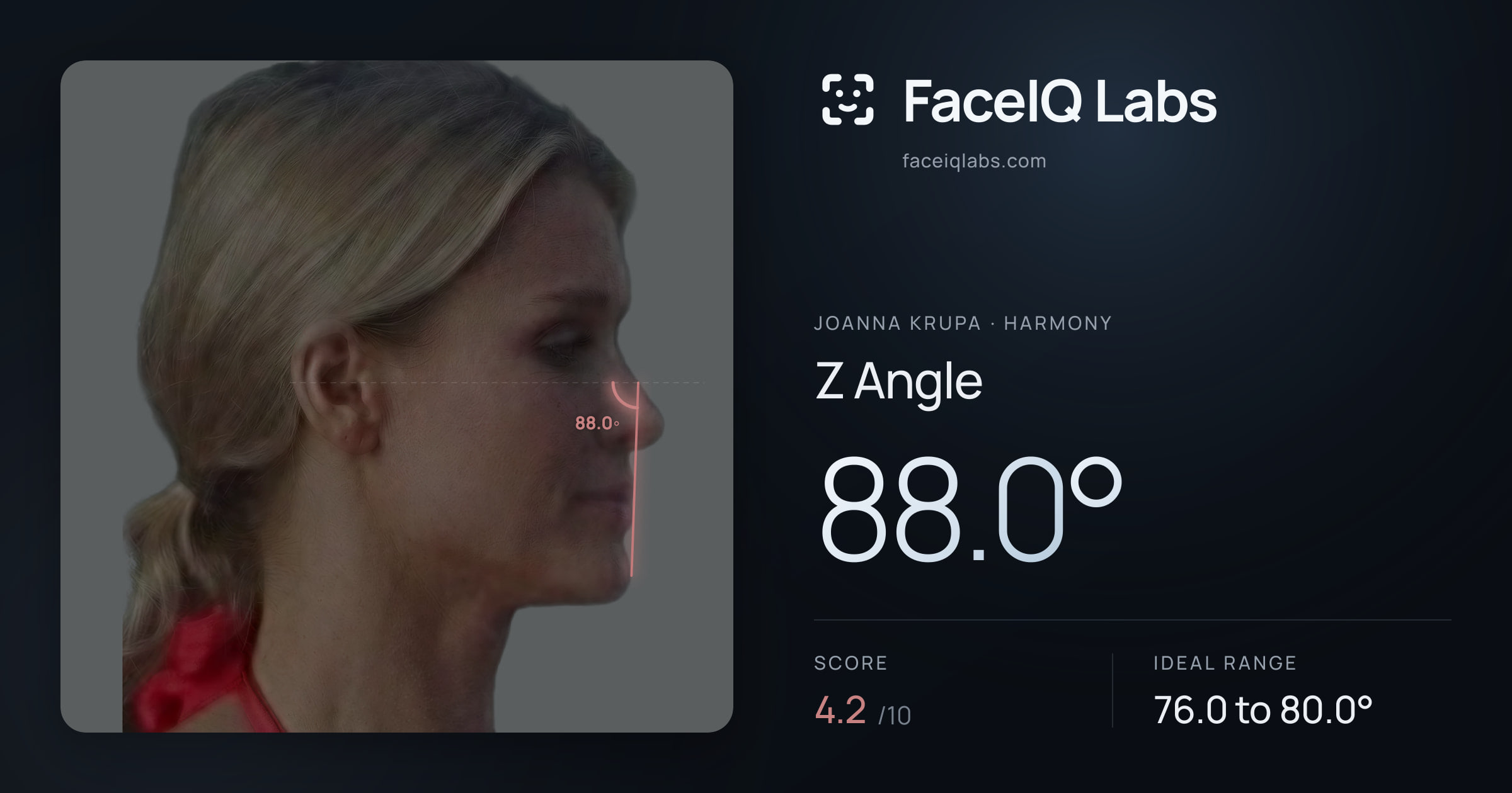 Joanna Krupa Z Angle: 88.0°, drawn on the photo