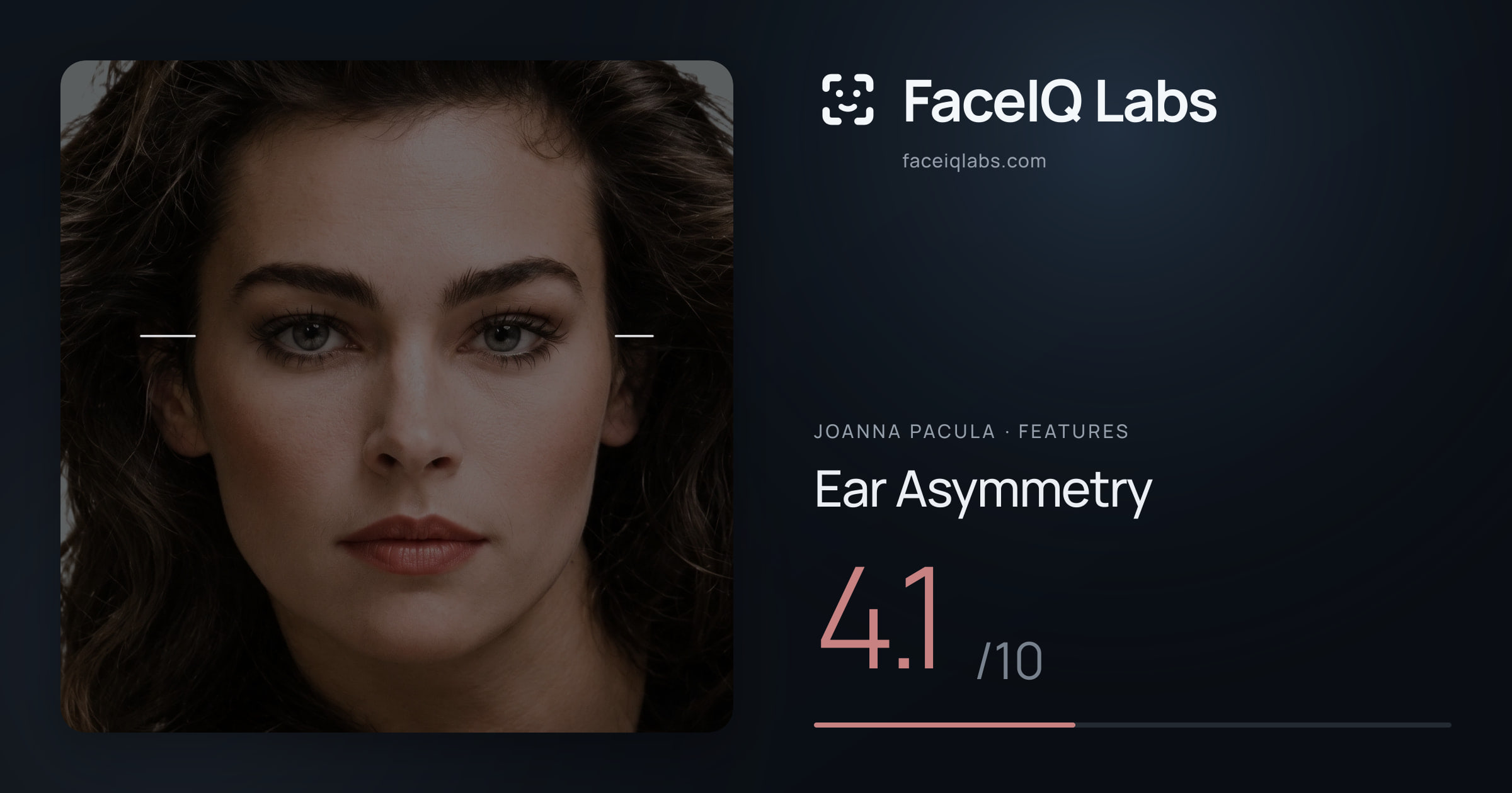 Joanna Pacula Ear Asymmetry: 4.1/10, drawn on the photo