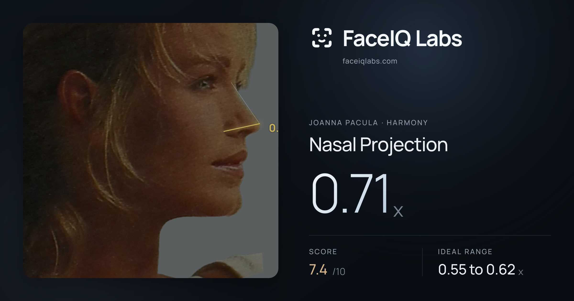 Joanna Pacula Nasal Projection: 0.71x, drawn on the photo