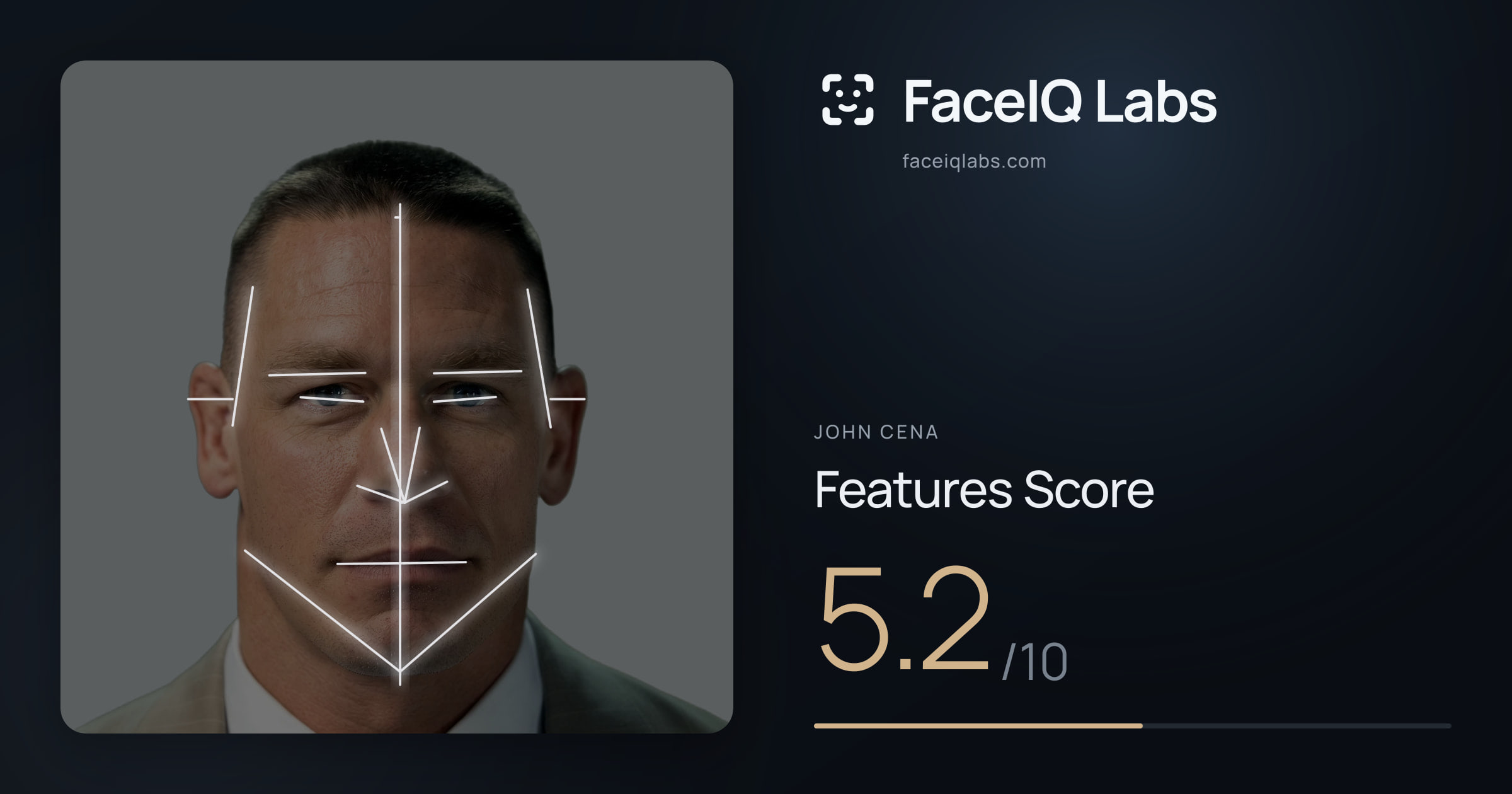 John Cena Features: 5.2/10, with each assessment drawn on the photo
