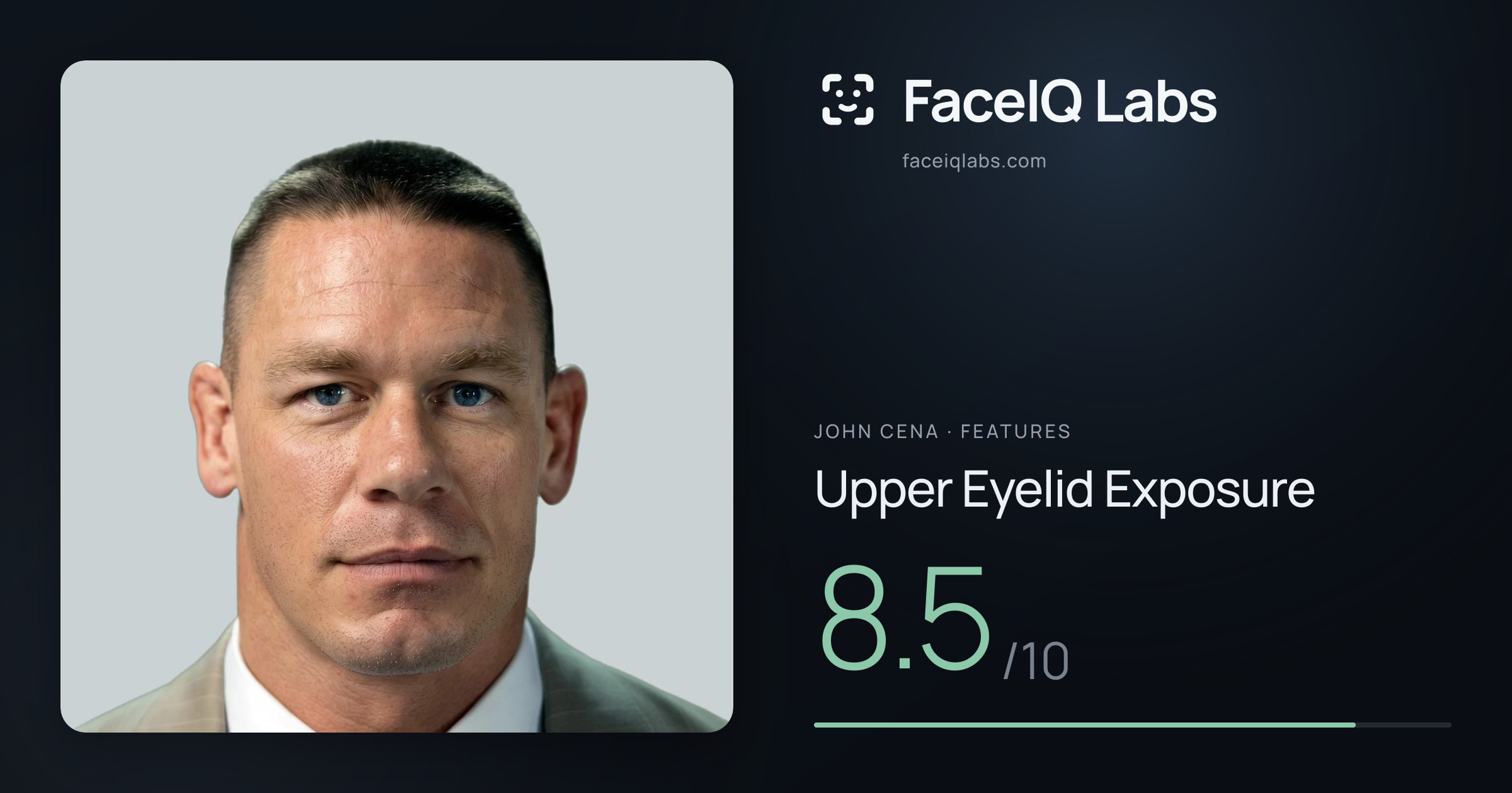 John Cena Upper Eyelid Exposure: 8.5/10, drawn on the photo
