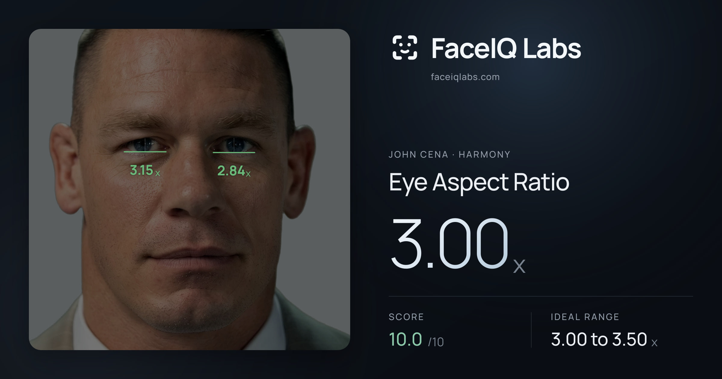 John Cena Eye Aspect Ratio: 3.00x, drawn on the photo
