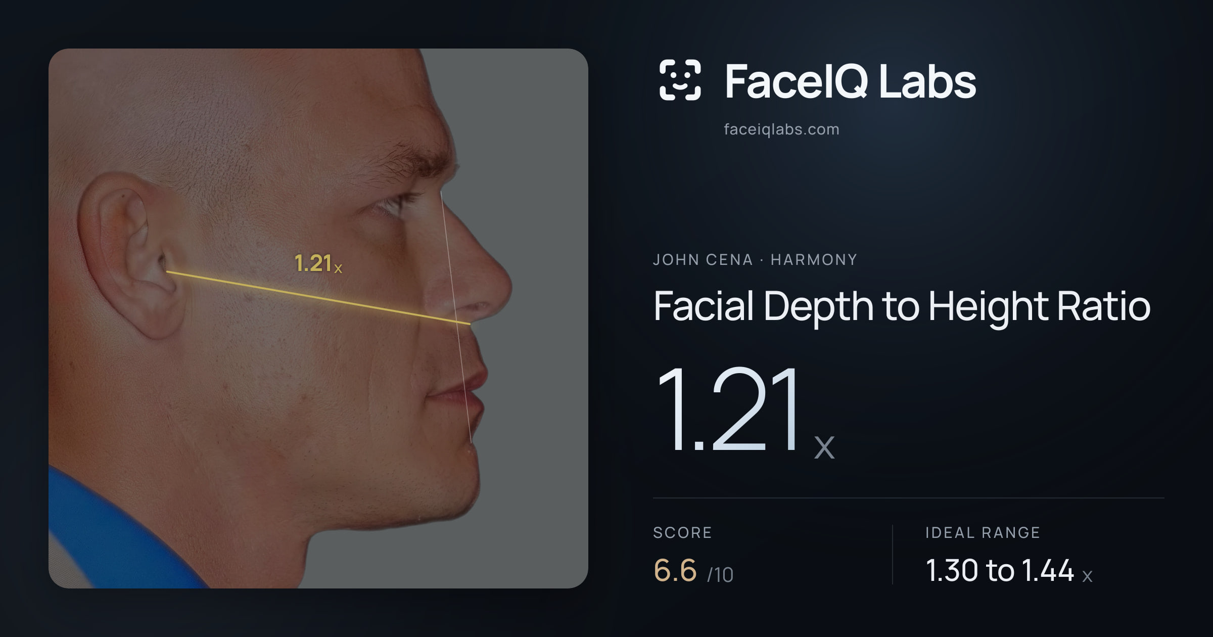 John Cena Facial Depth to Height Ratio: 1.21x, drawn on the photo