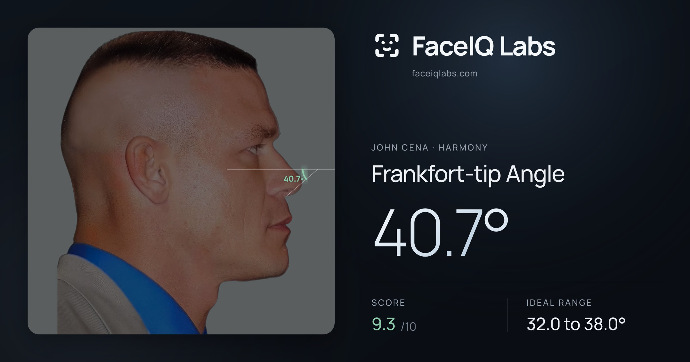 John Cena Frankfort-tip Angle: 40.7°, drawn on the photo