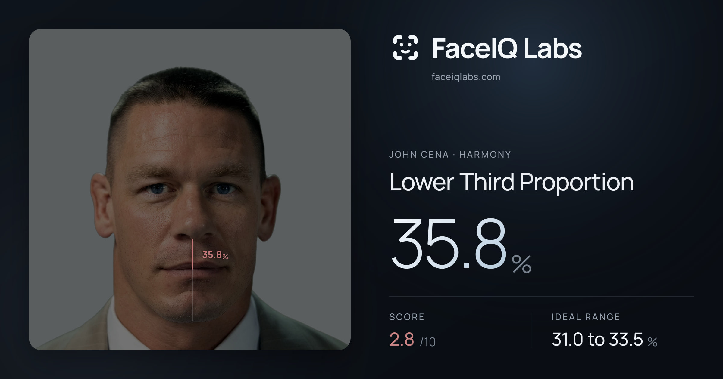John Cena Lower Third Proportion: 35.8%, drawn on the photo