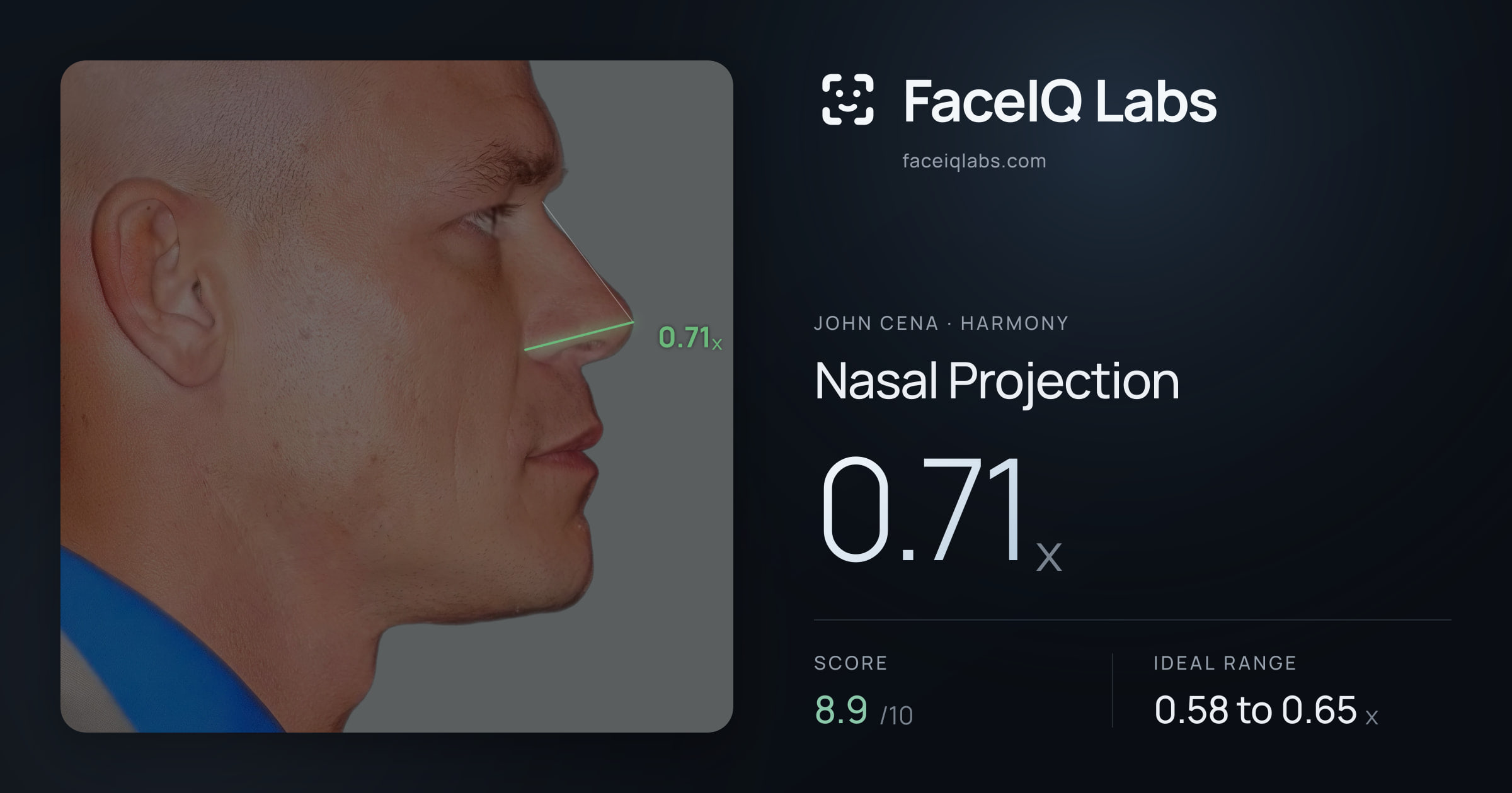 John Cena Nasal Projection: 0.71x, drawn on the photo