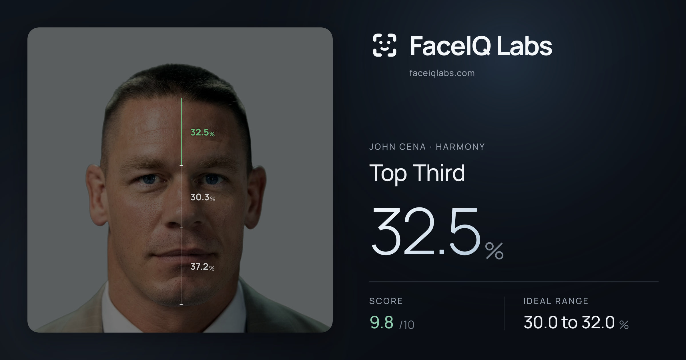 John Cena Top Third: 32.5%, drawn on the photo