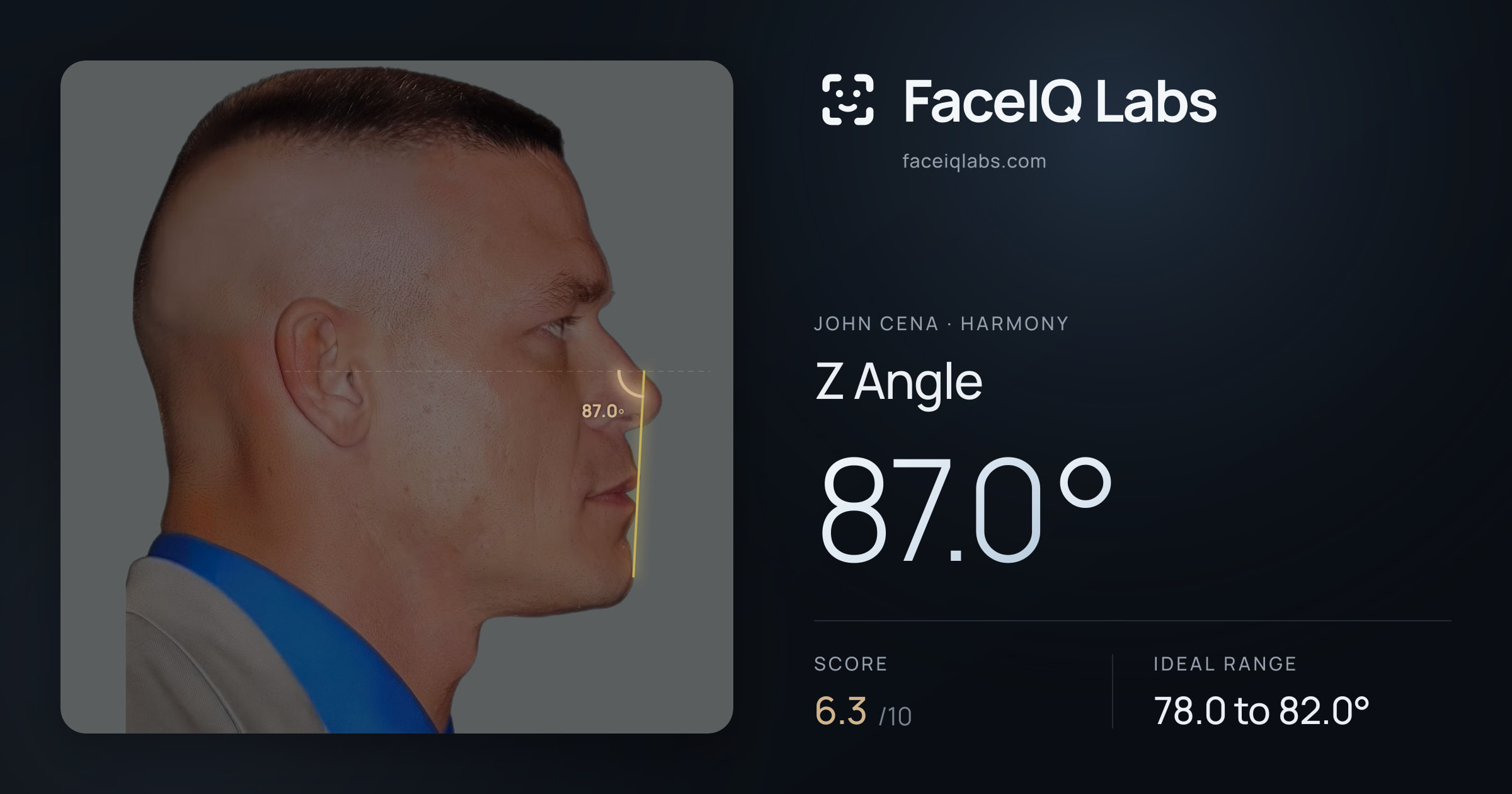 John Cena Z Angle: 87.0°, drawn on the photo
