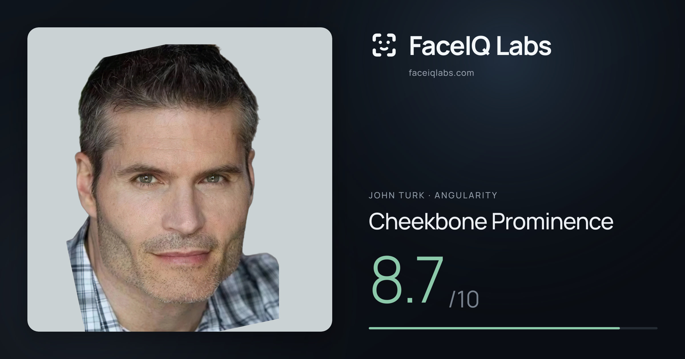 John Turk Cheekbone Prominence: 8.7/10, drawn on the photo