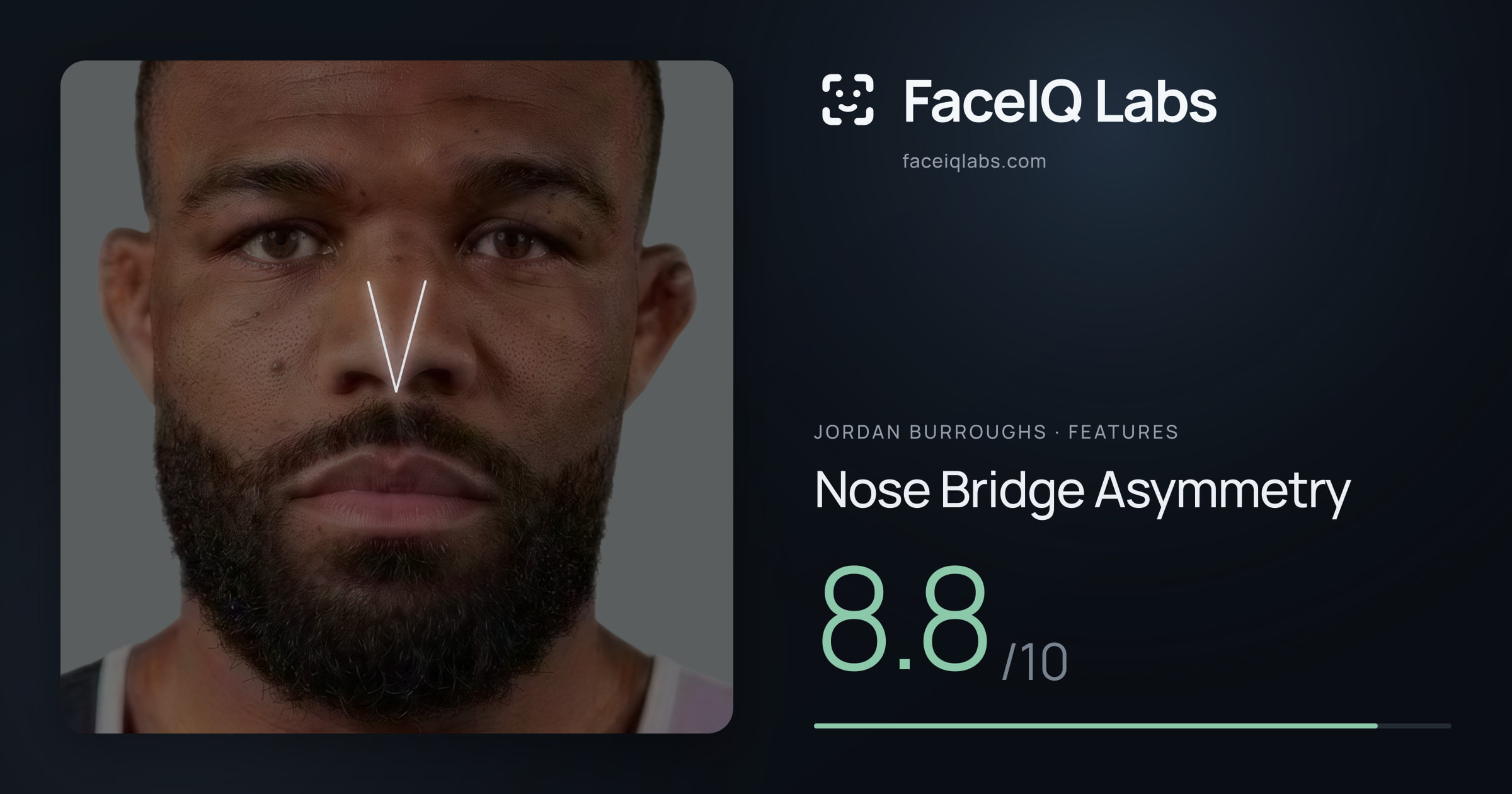 Jordan Burroughs Nose Bridge Asymmetry: 8.8/10, drawn on the photo