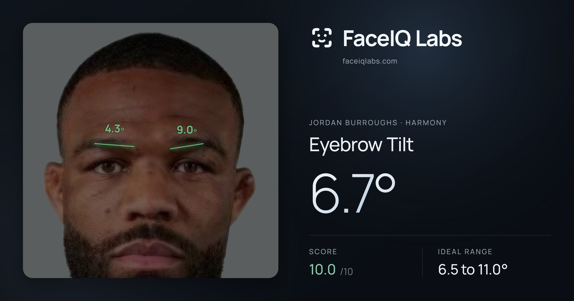 Jordan Burroughs Eyebrow Tilt: 6.7°, drawn on the photo