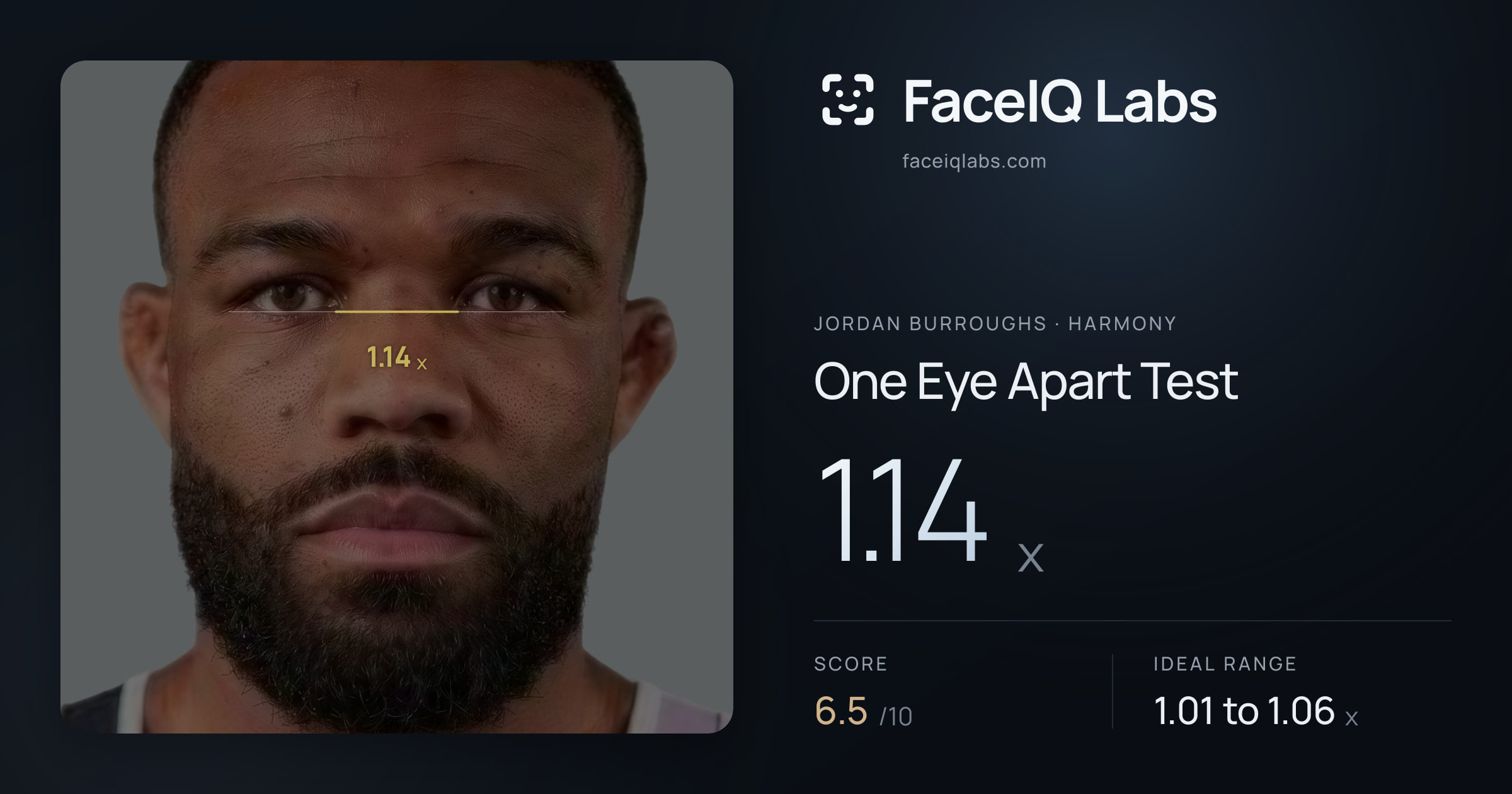 Jordan Burroughs One Eye Apart Test: 1.14x, drawn on the photo