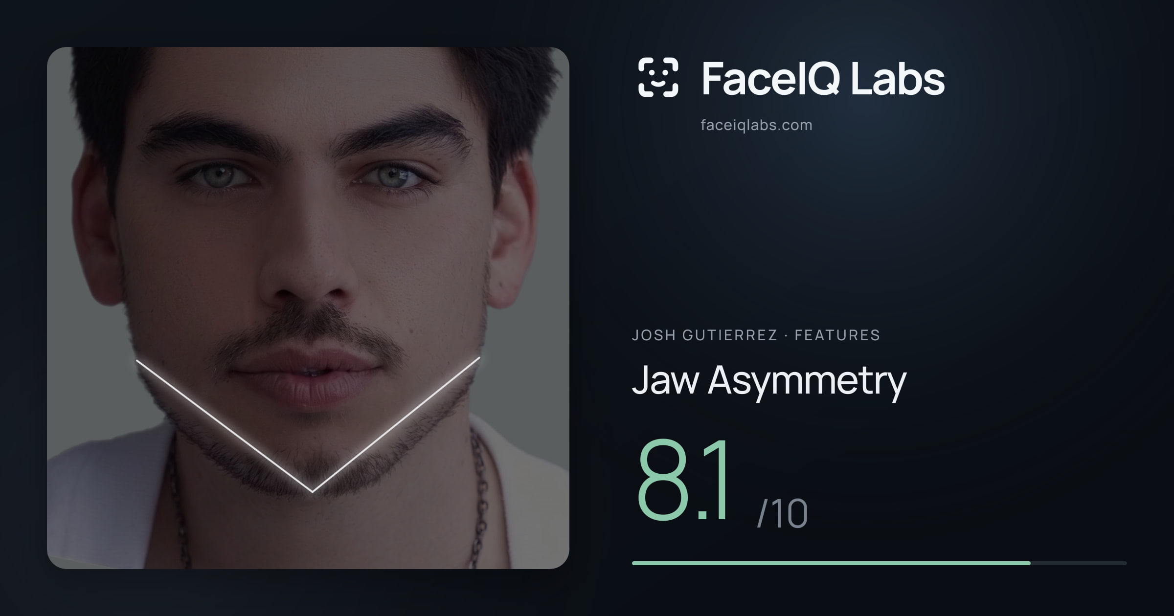 Josh Gutierrez Jaw Asymmetry: 8.1/10, drawn on the photo