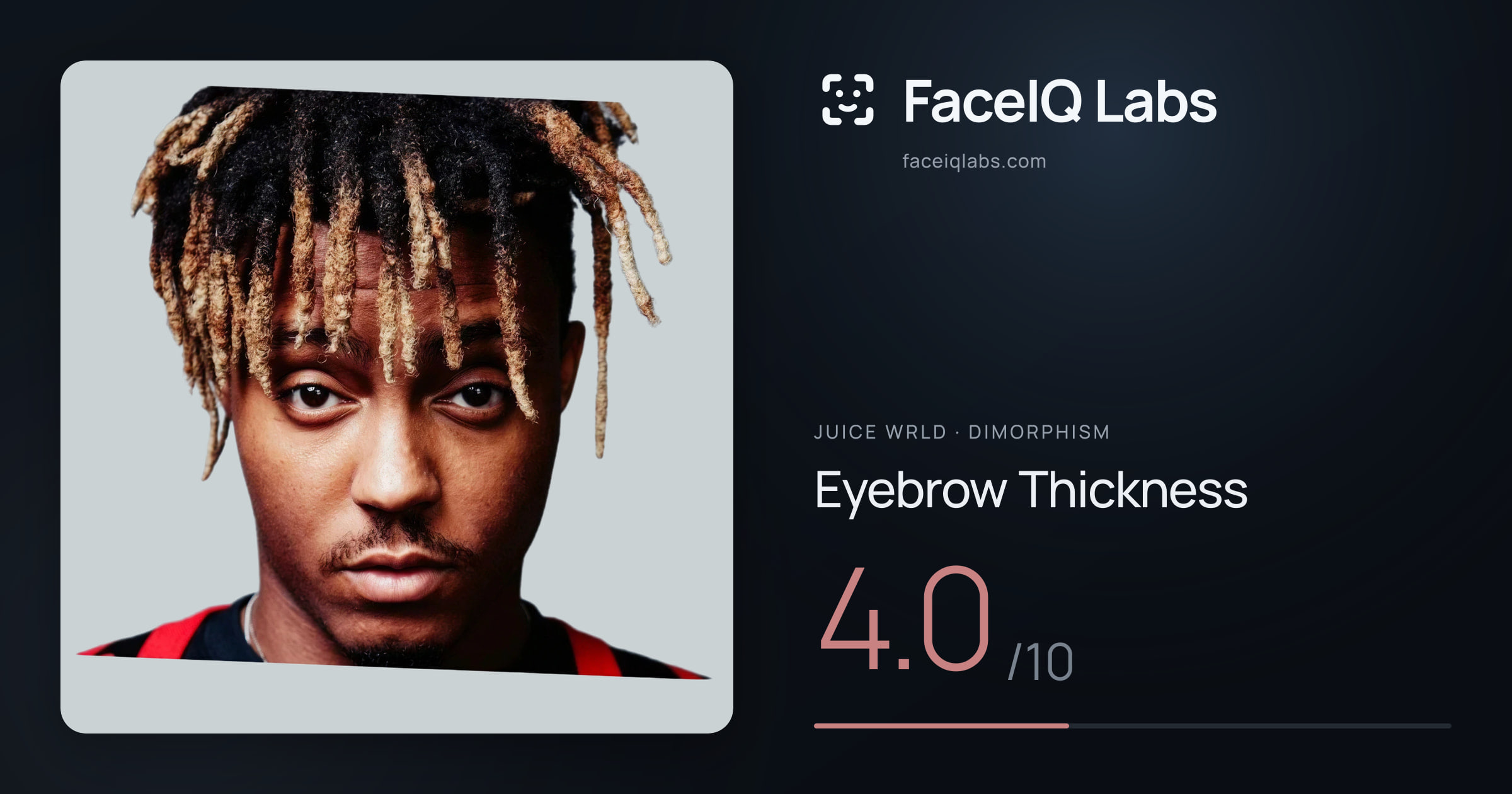 Juice WRLD Eyebrow Thickness: 4.0/10, drawn on the photo