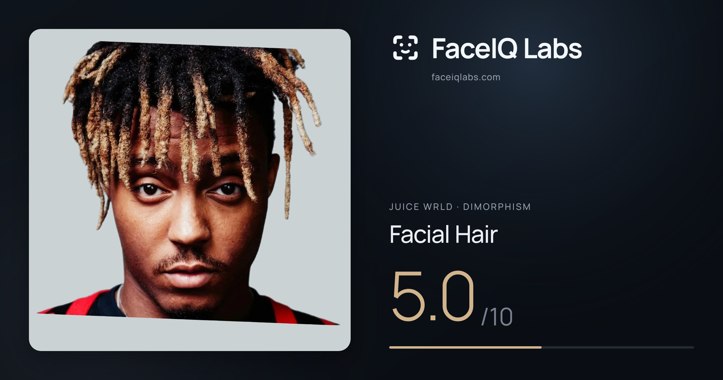 Juice WRLD Facial Hair: 5.0/10, drawn on the photo
