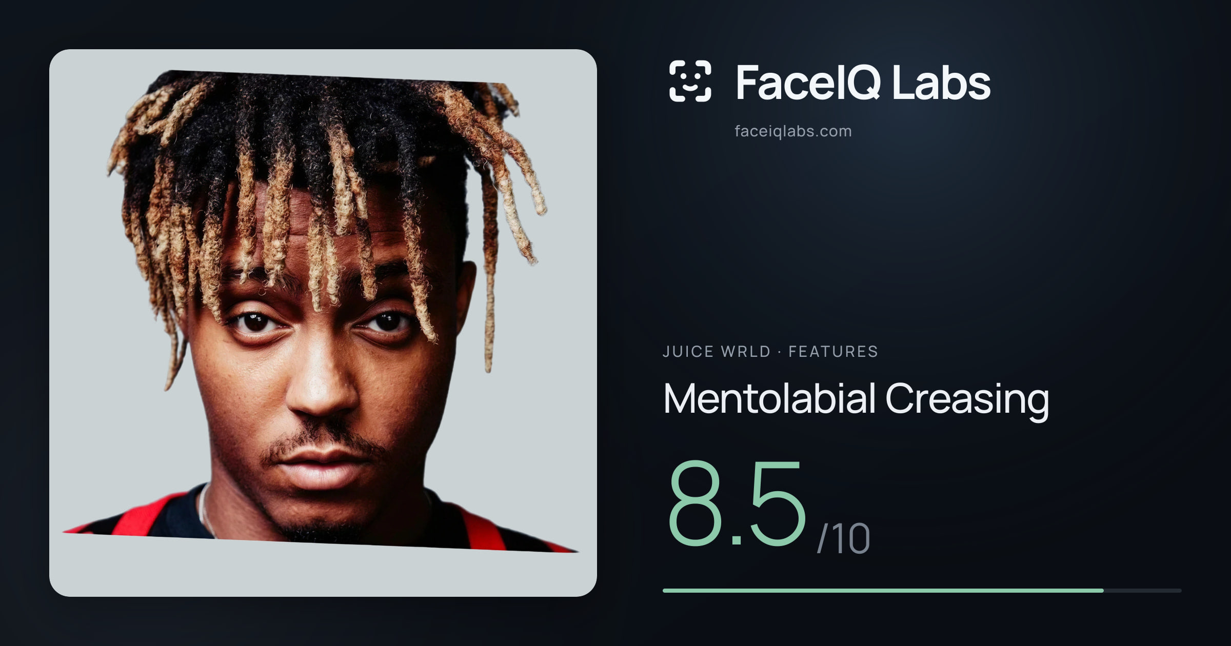 Juice WRLD Mentolabial Creasing: 8.5/10, drawn on the photo