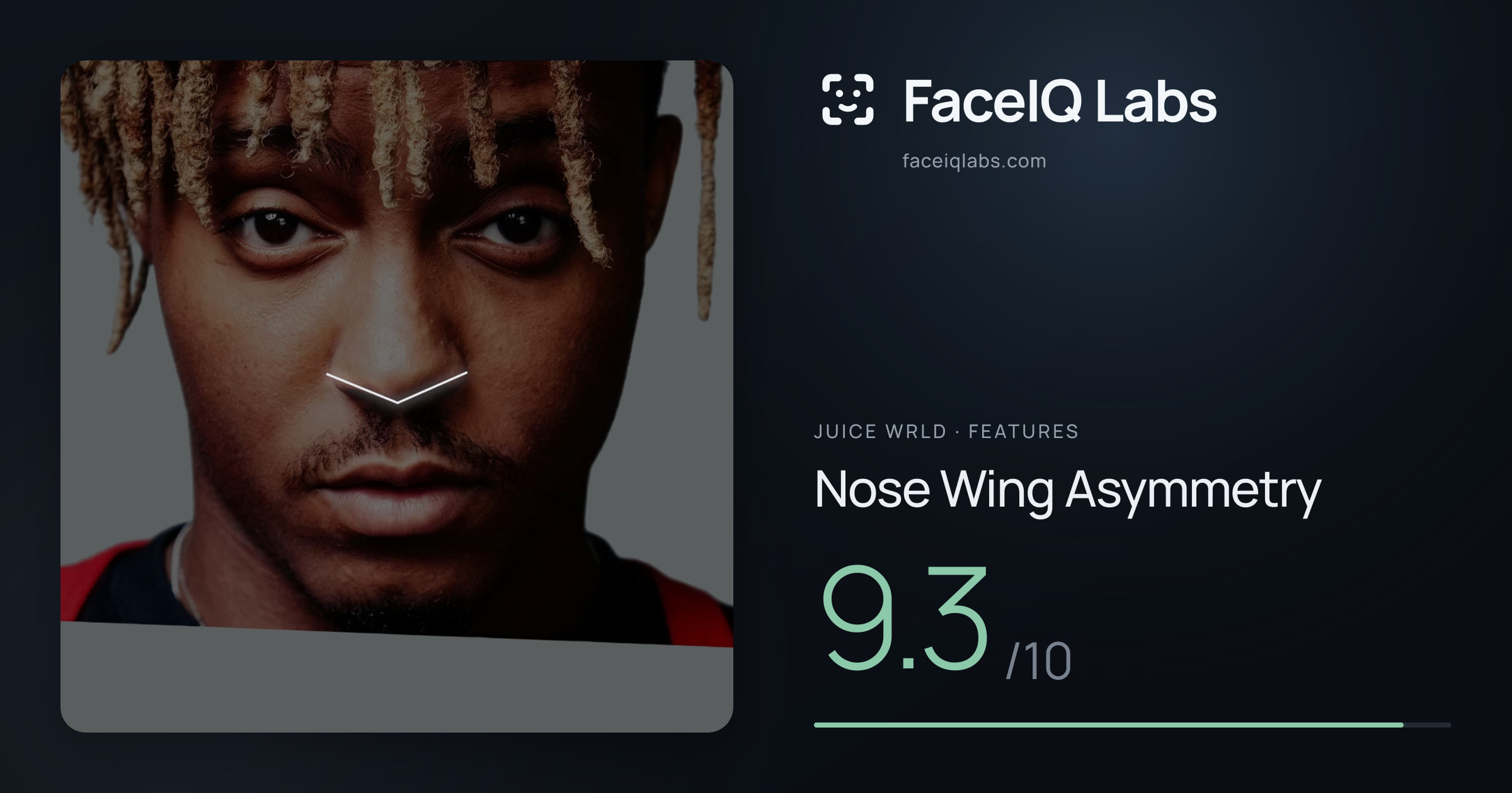 Juice WRLD Nose Wing Asymmetry: 9.3/10, drawn on the photo