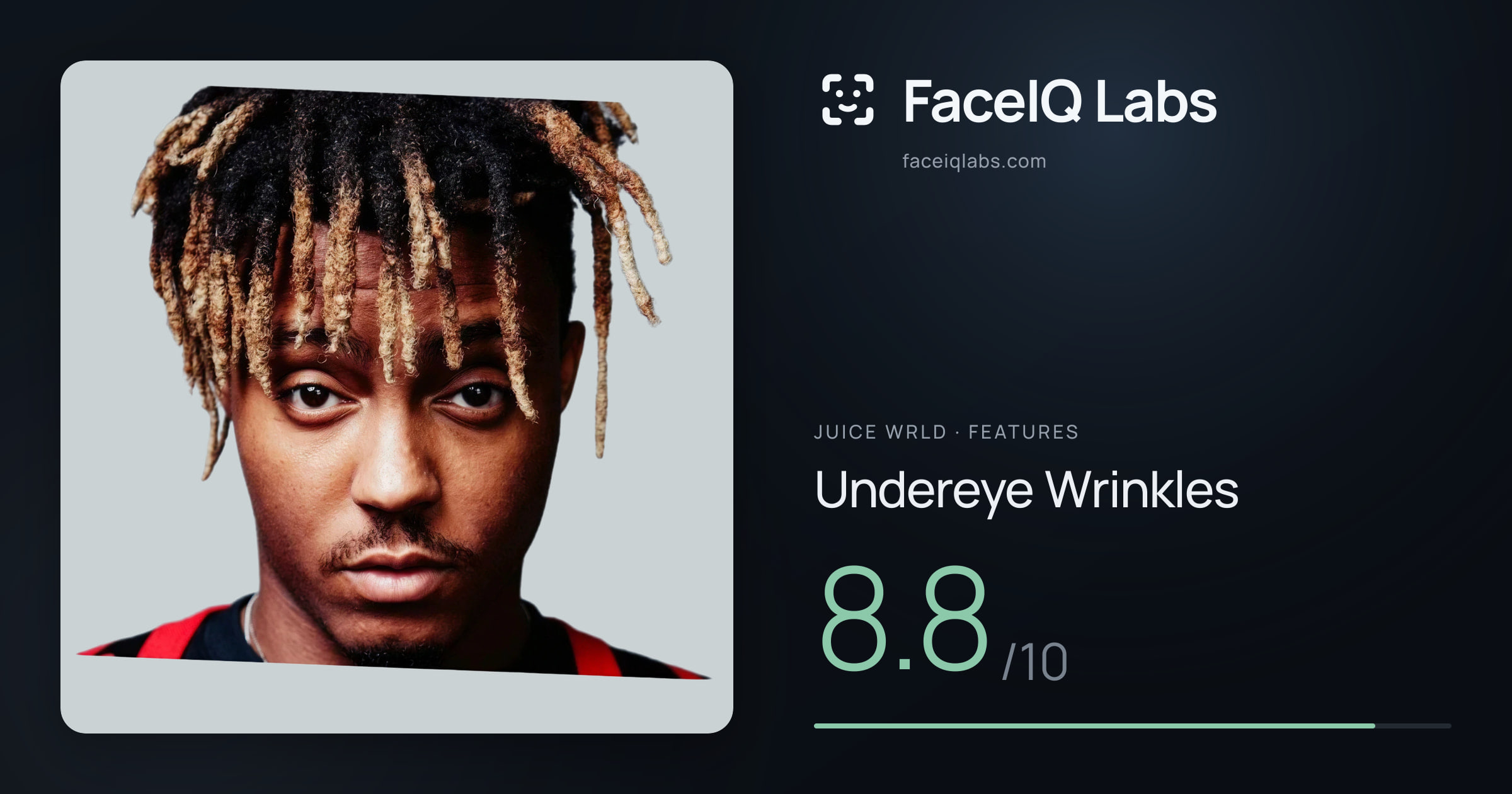 Juice WRLD Undereye Wrinkles: 8.8/10, drawn on the photo