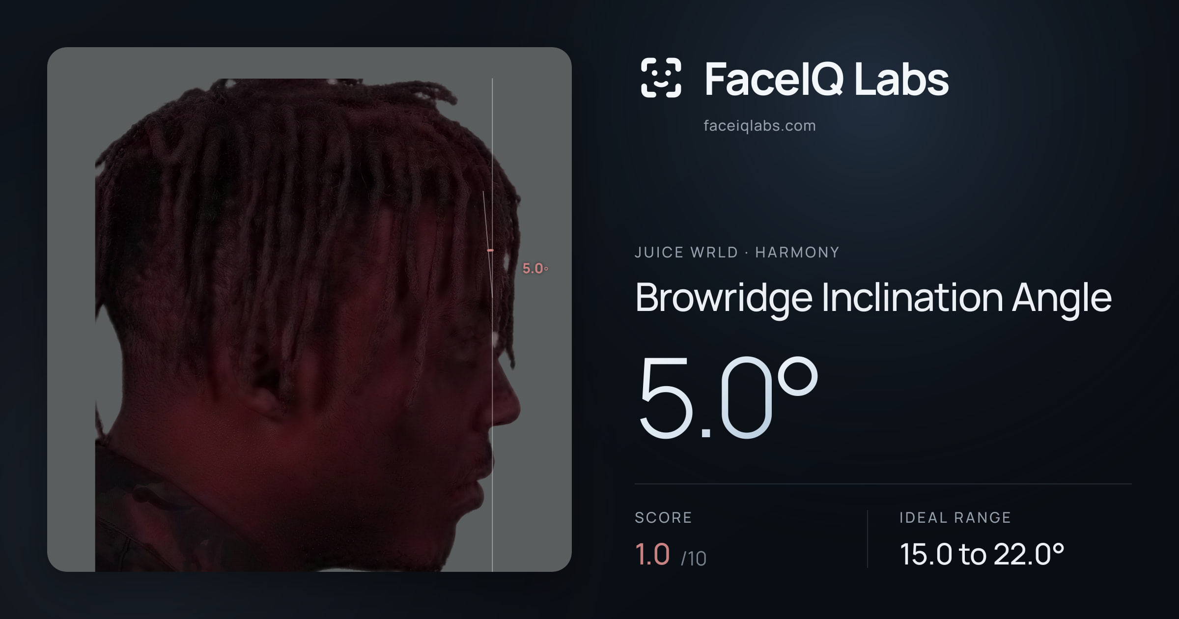 Juice WRLD Browridge Inclination Angle: 5.0°, drawn on the photo