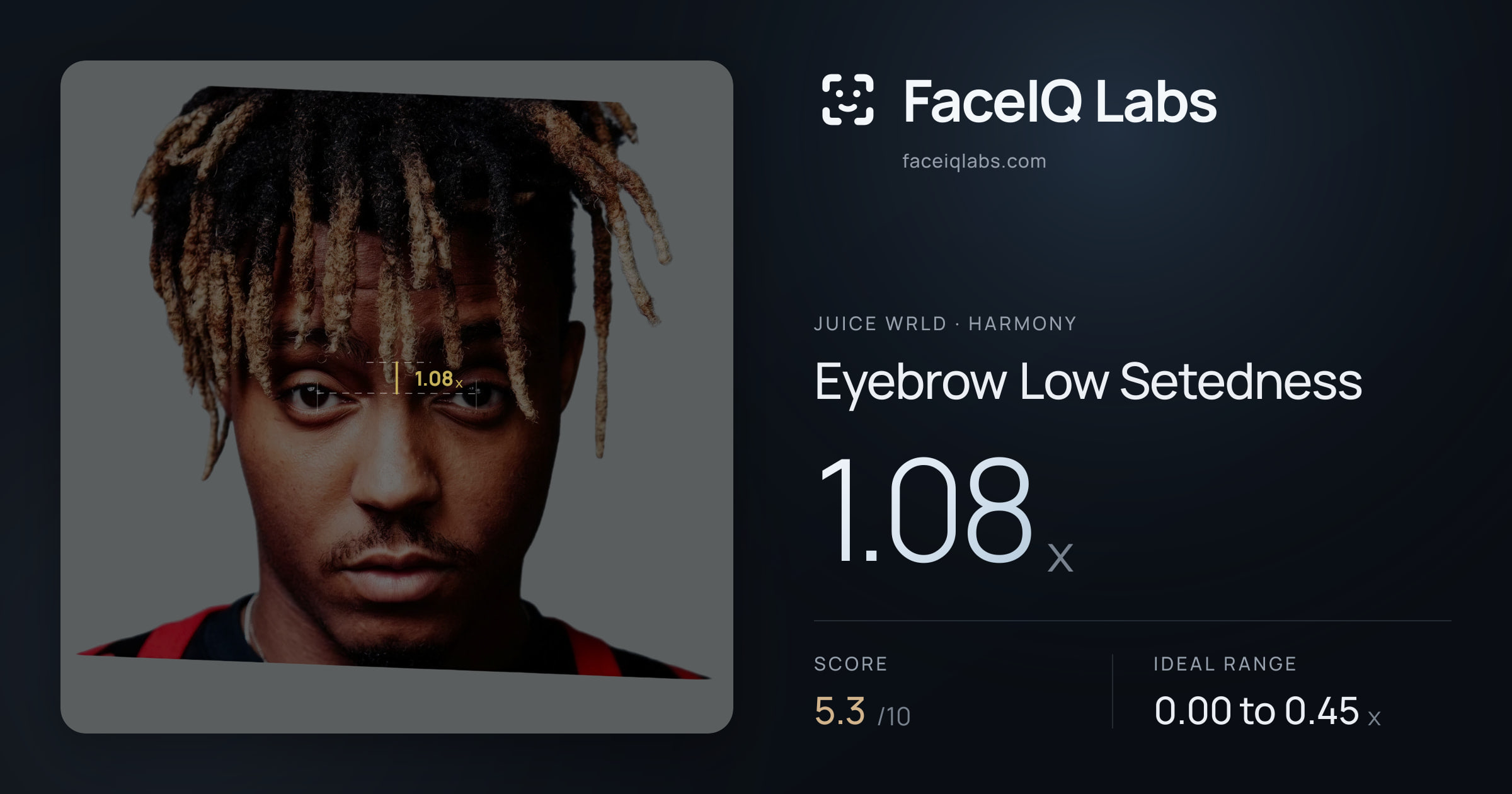 Juice WRLD Eyebrow Low Setedness: 1.08x, drawn on the photo