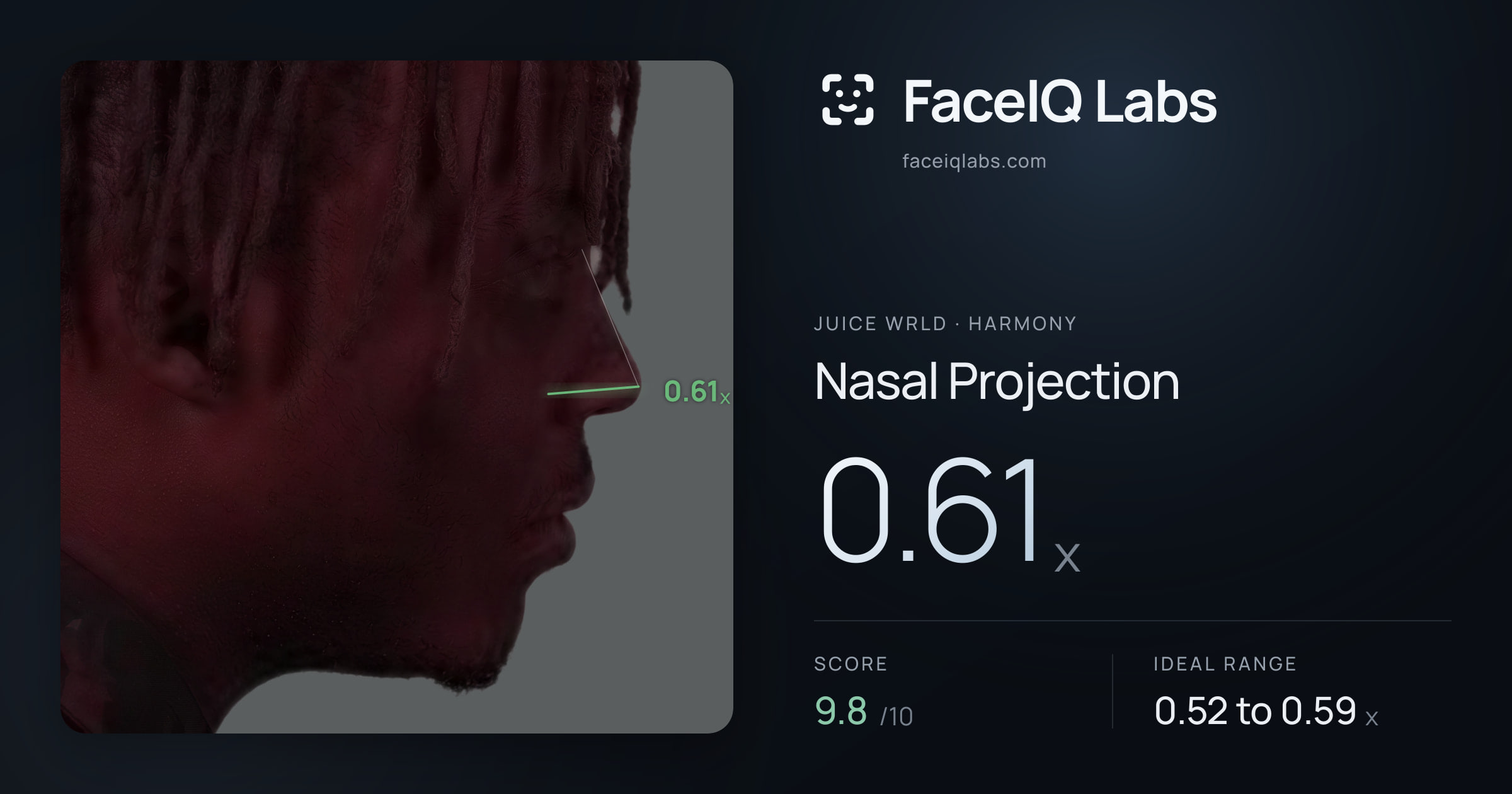 Juice WRLD Nasal Projection: 0.61x, drawn on the photo