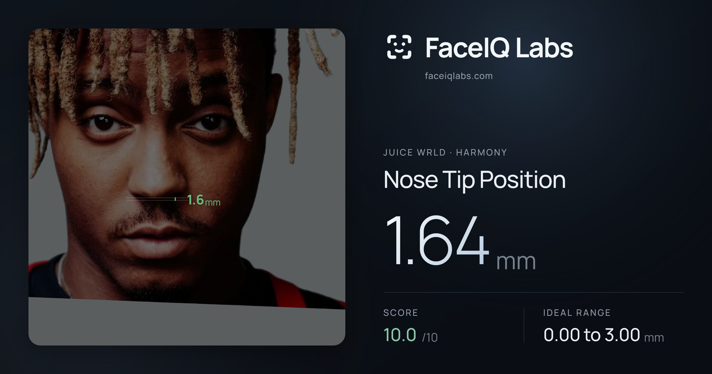 Juice WRLD Nose Tip Position: 1.64mm, drawn on the photo