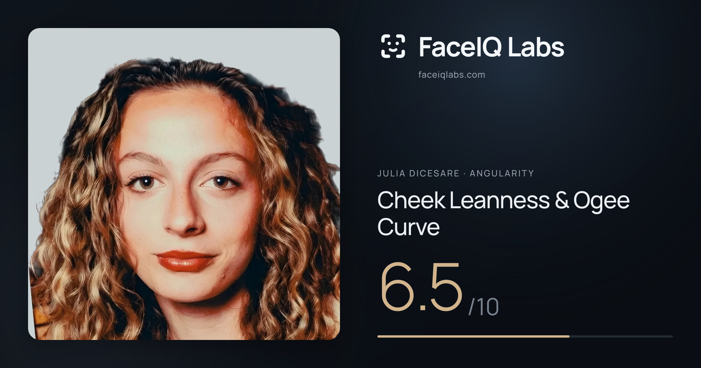Julia DiCesare Cheek Leanness & Ogee Curve: 6.5/10, drawn on the photo