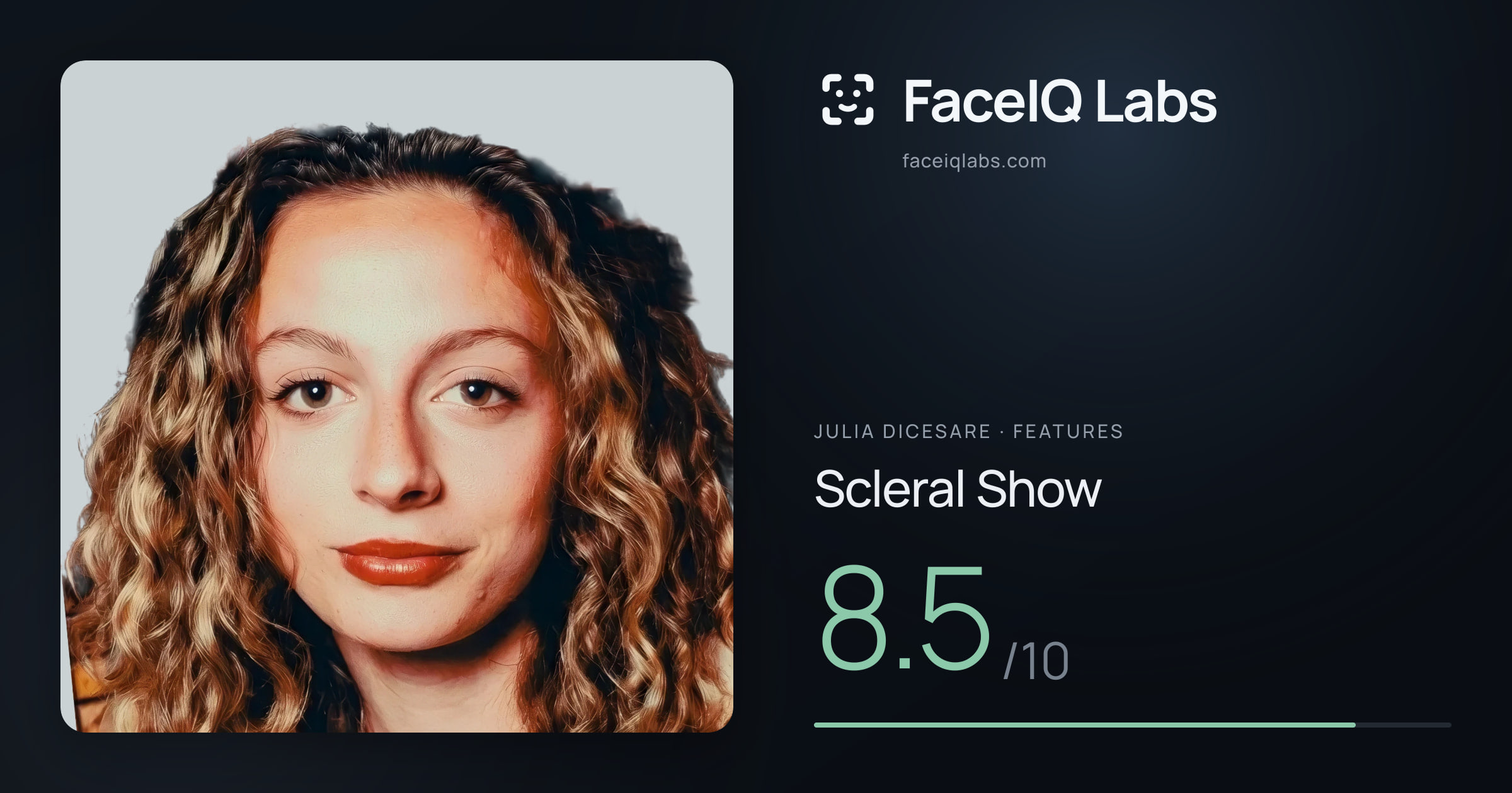 Julia DiCesare Scleral Show: 8.5/10, drawn on the photo