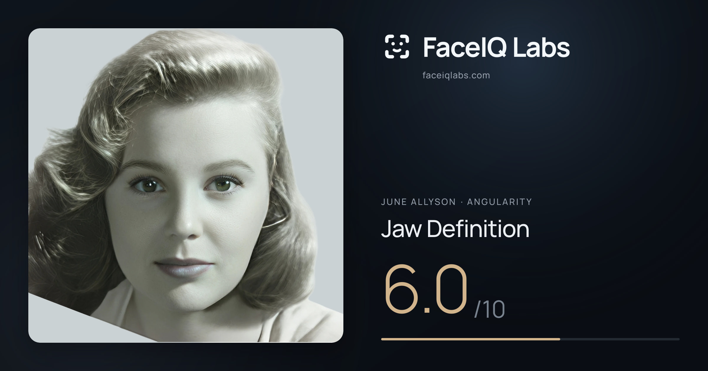 June Allyson Jaw Definition: 6.0/10, drawn on the photo