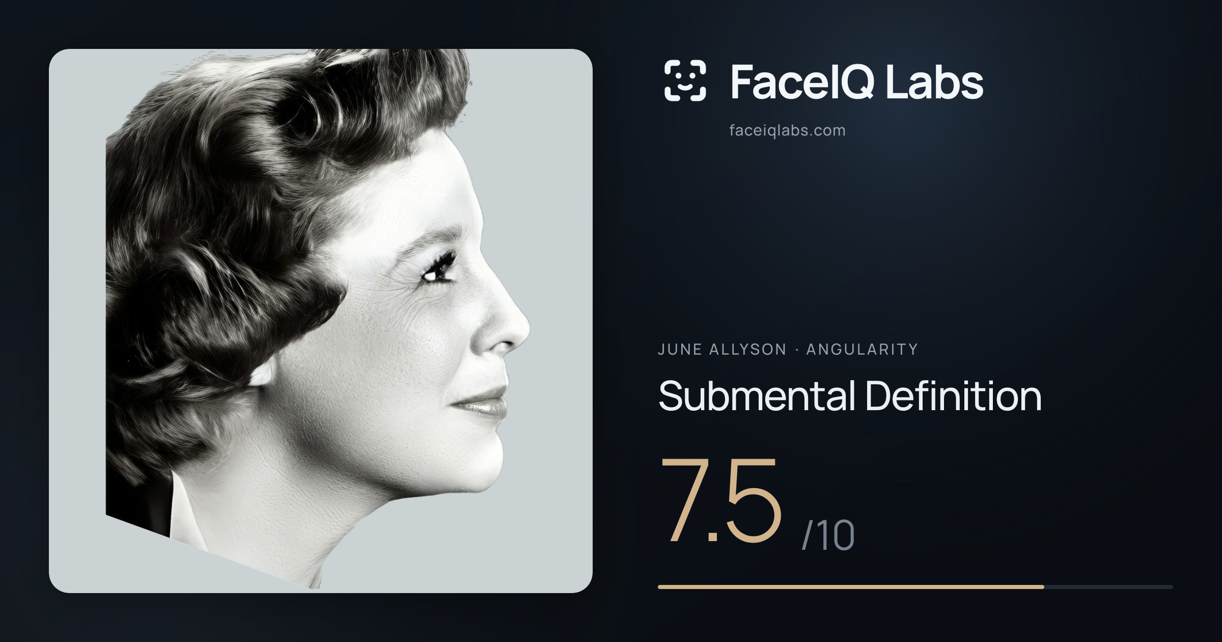 June Allyson Submental Definition: 7.5/10, drawn on the photo