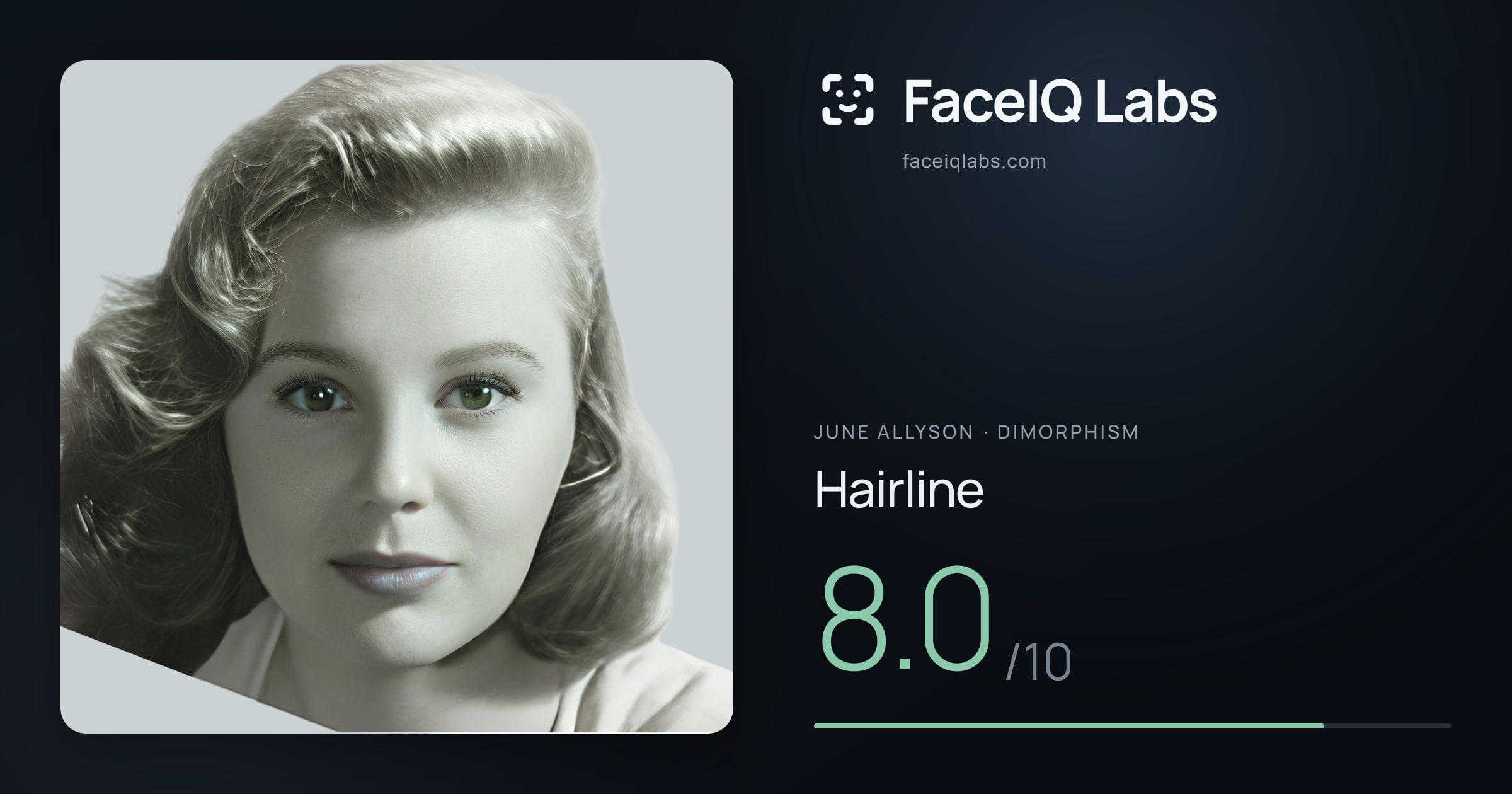 June Allyson Hairline: 8.0/10, drawn on the photo