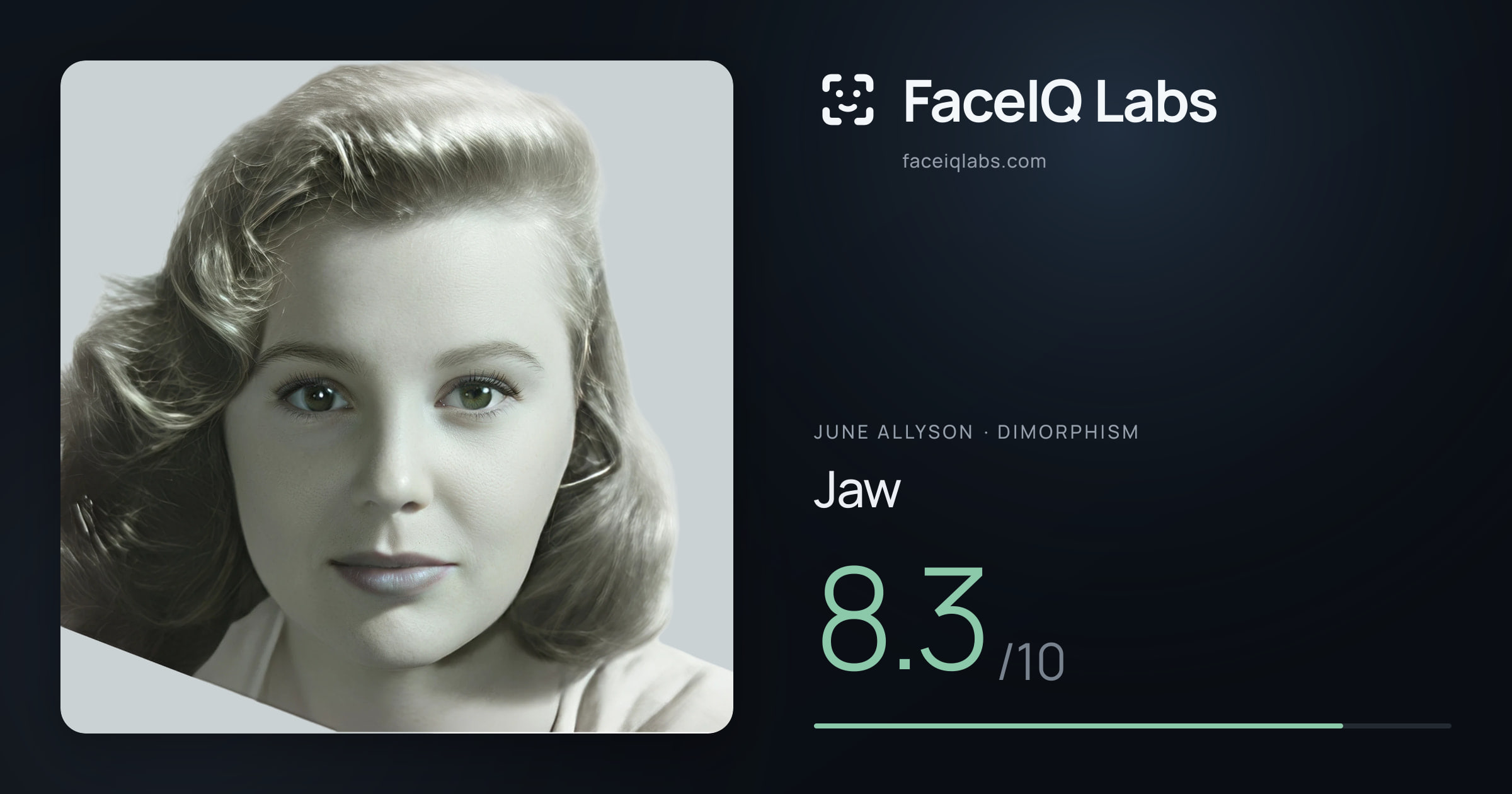 June Allyson Jaw: 8.3/10, drawn on the photo