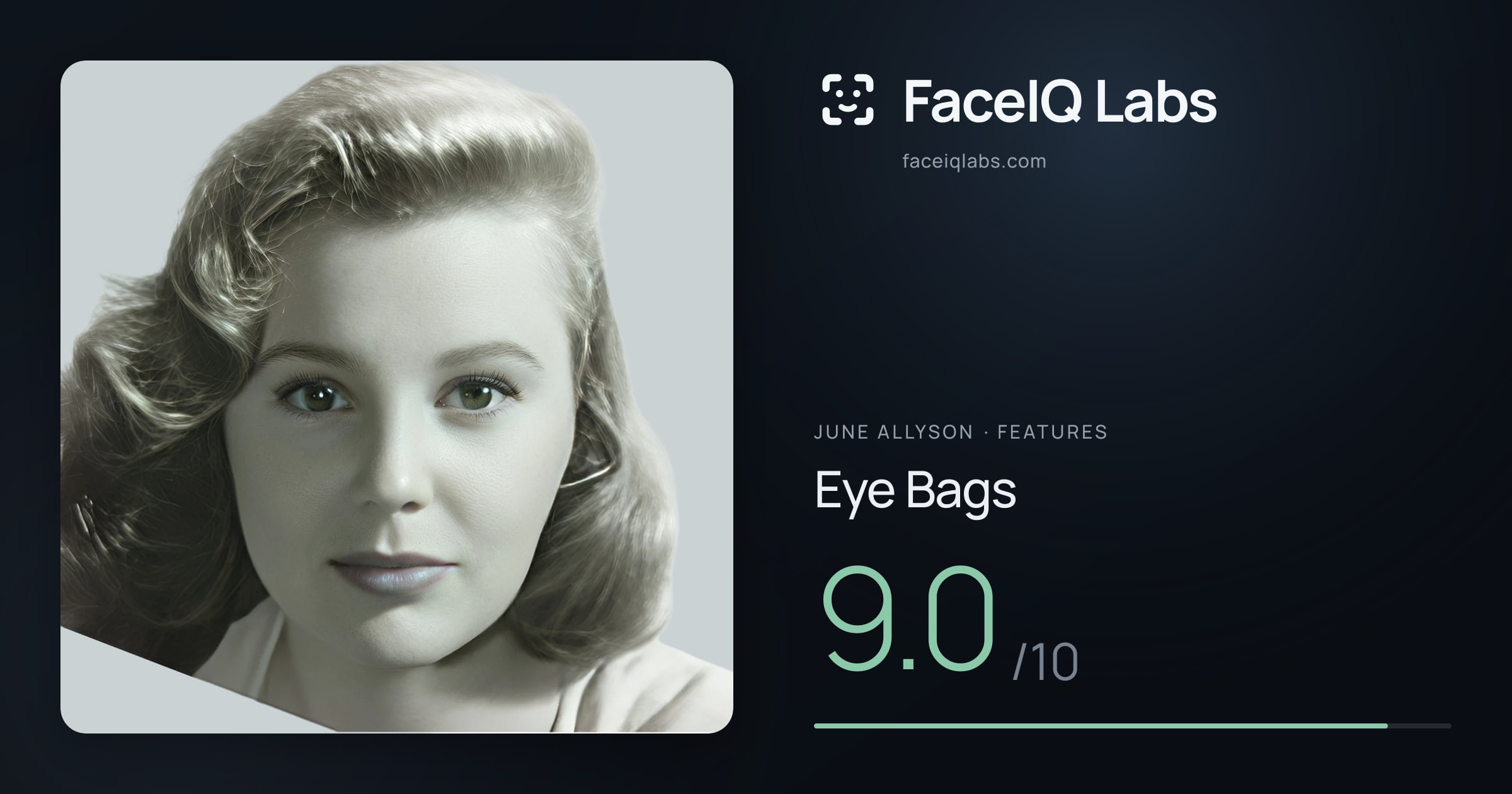 June Allyson Eye Bags: 9.0/10, drawn on the photo