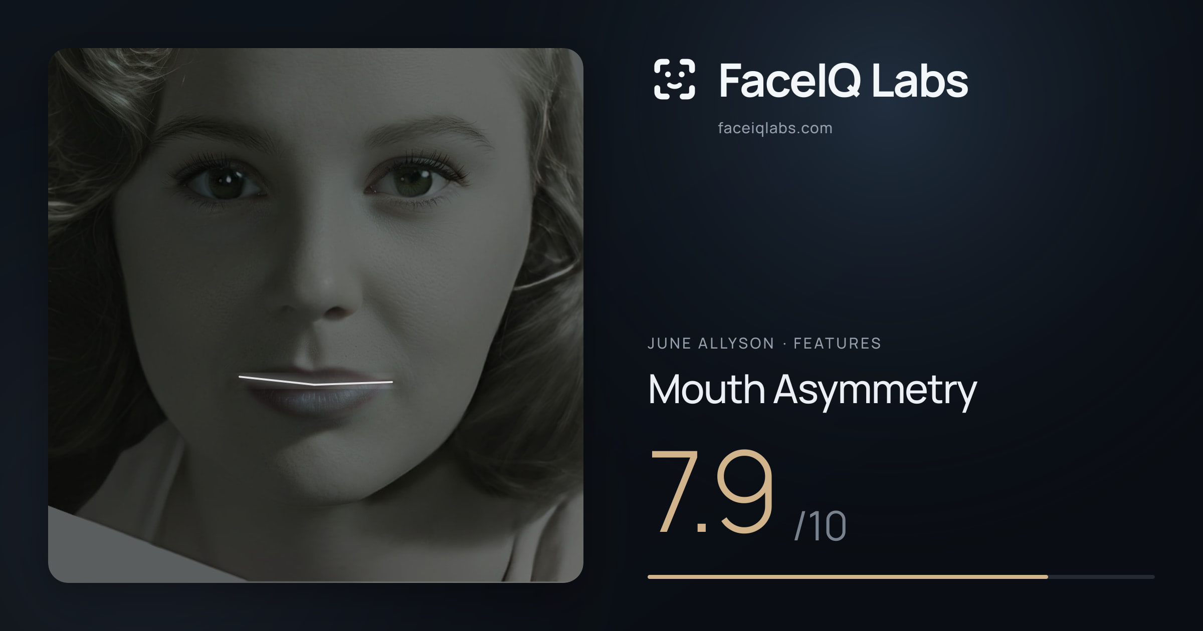 June Allyson Mouth Asymmetry: 7.9/10, drawn on the photo