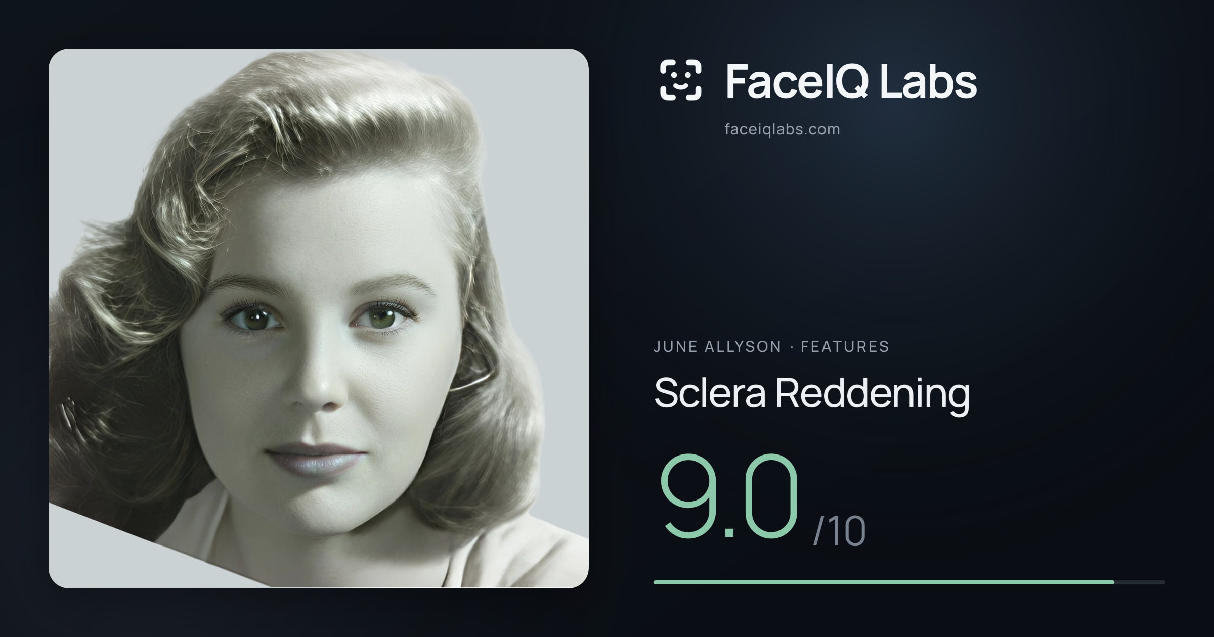 June Allyson Sclera Reddening: 9.0/10, drawn on the photo