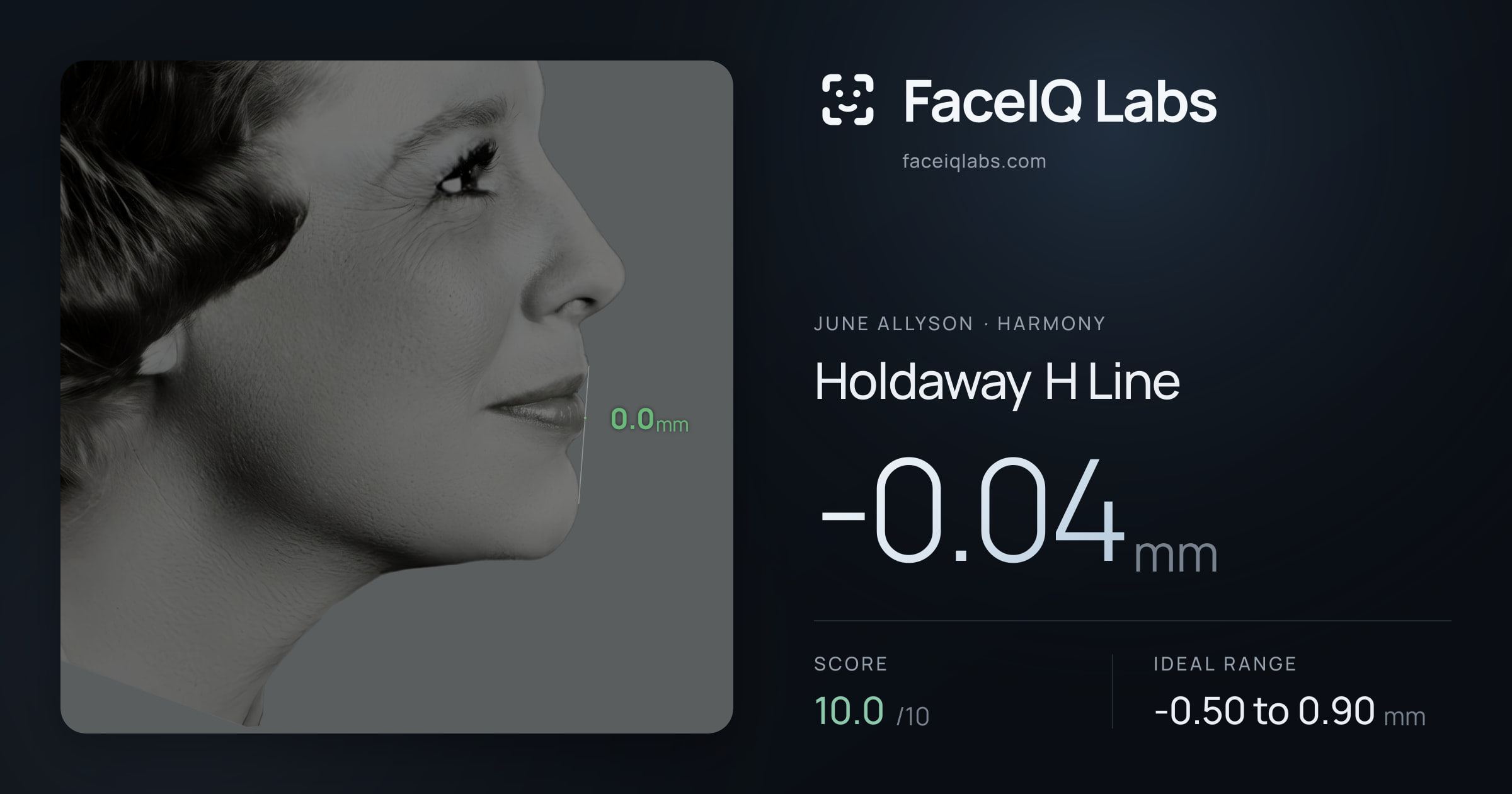 June Allyson Holdaway H Line: -0.04mm, drawn on the photo
