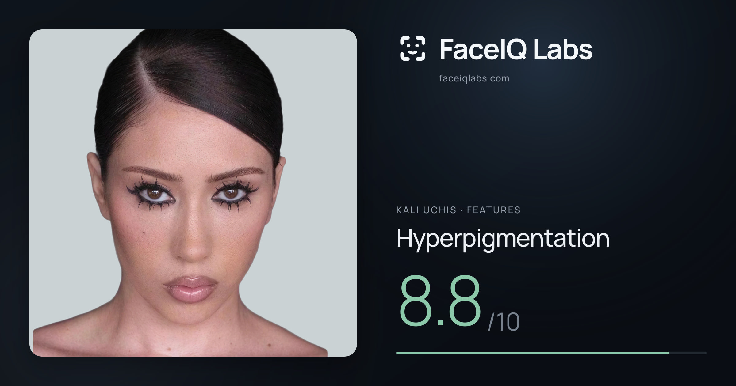 Kali Uchis Hyperpigmentation: 8.8/10, drawn on the photo