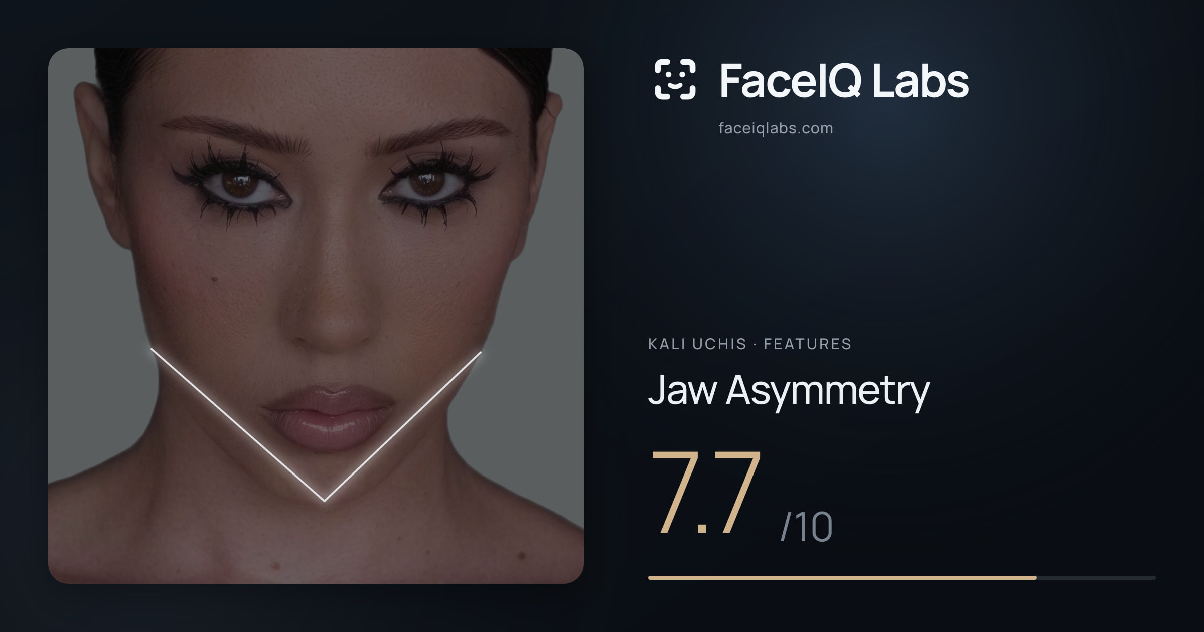 Kali Uchis Jaw Asymmetry: 7.7/10, drawn on the photo