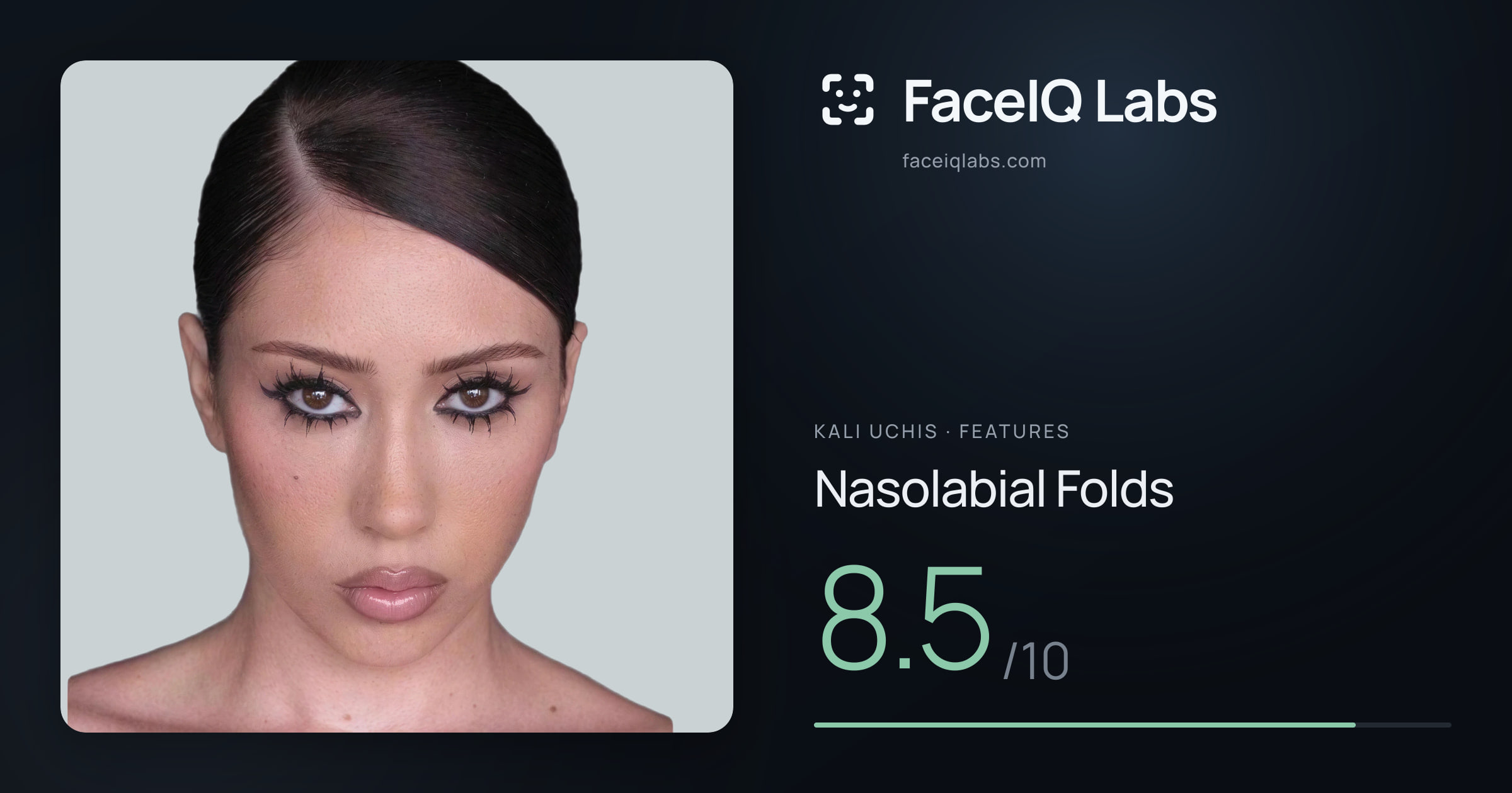Kali Uchis Nasolabial Folds: 8.5/10, drawn on the photo