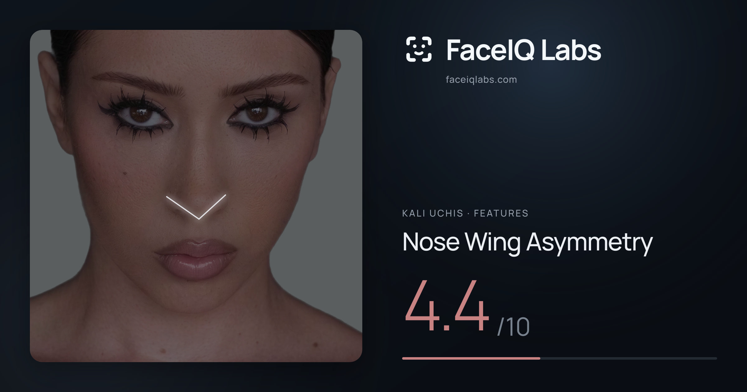 Kali Uchis Nose Wing Asymmetry: 4.4/10, drawn on the photo