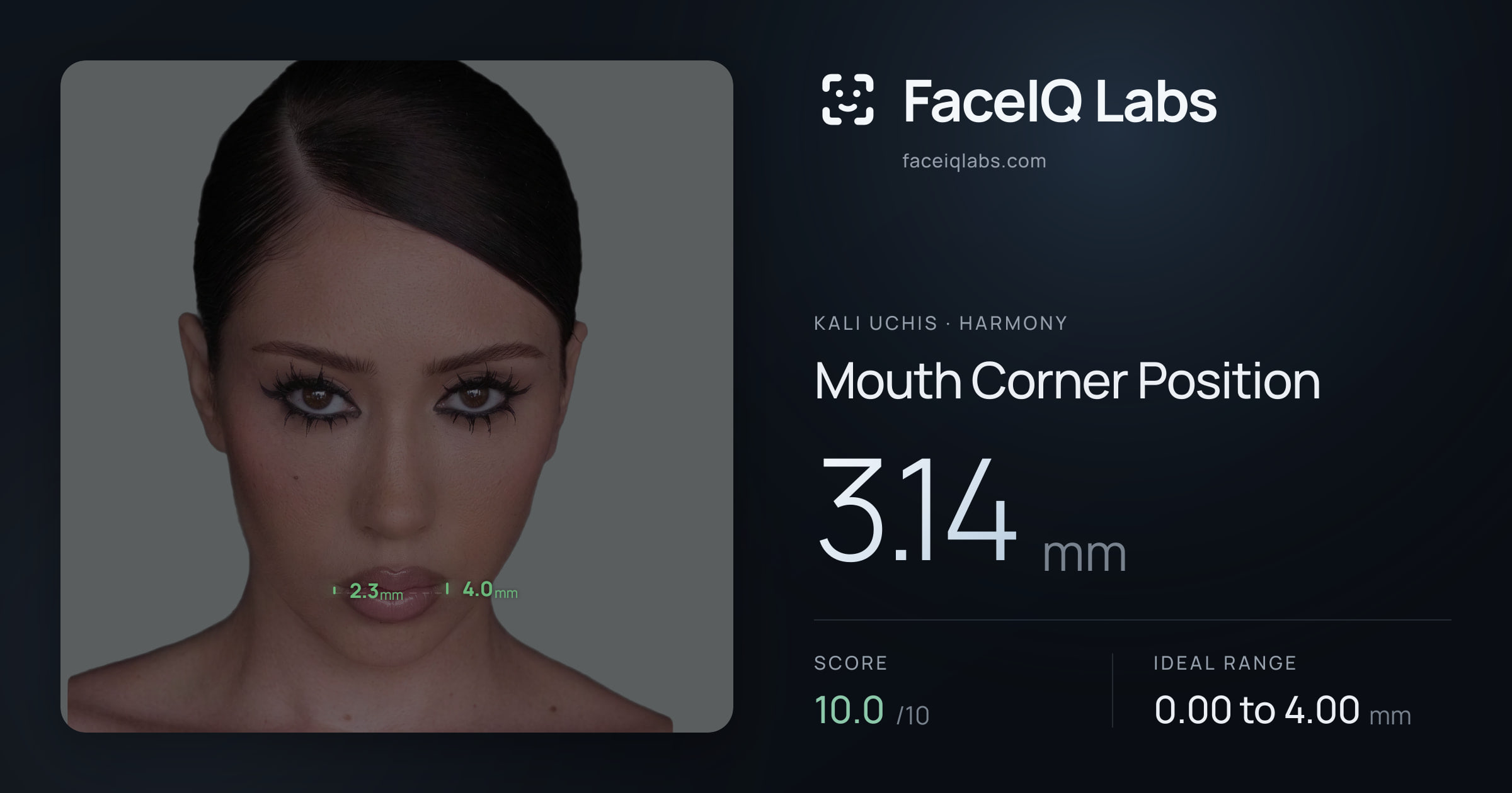 Kali Uchis Mouth Corner Position: 3.14mm, drawn on the photo