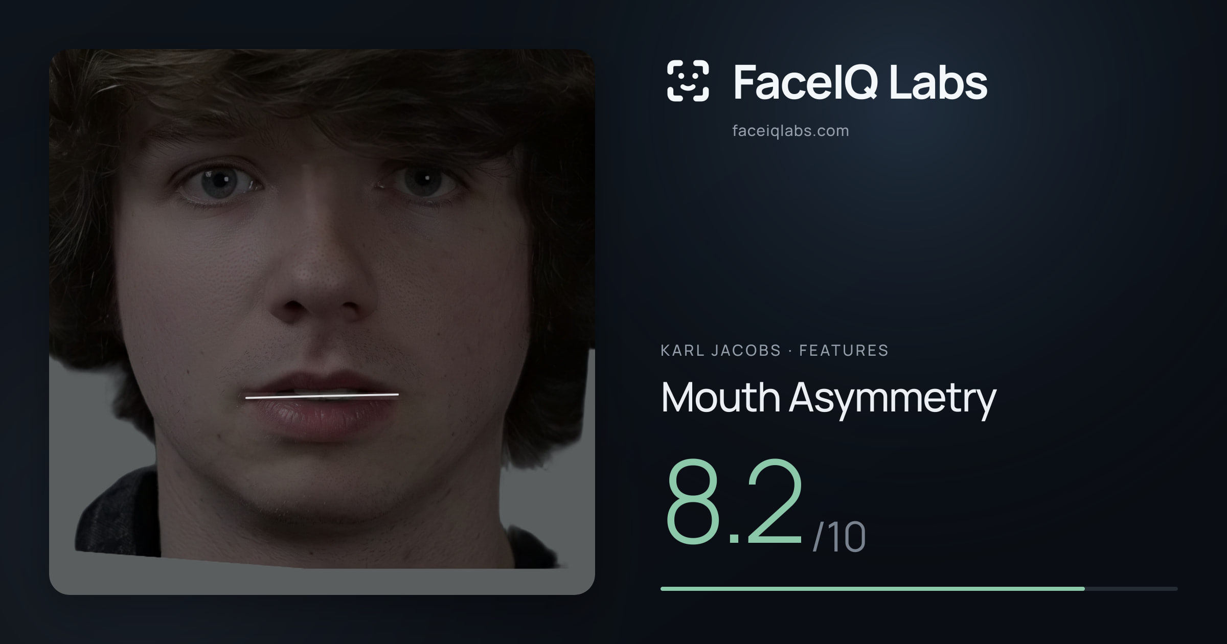 Karl Jacobs Mouth Asymmetry: 8.2/10, drawn on the photo