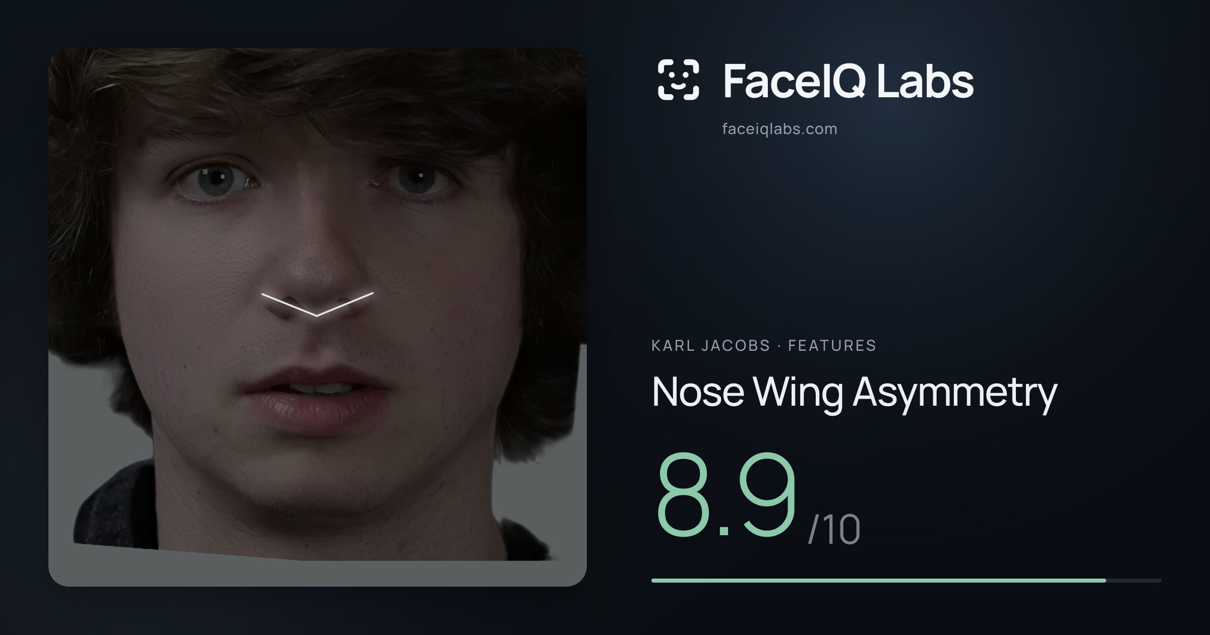 Karl Jacobs Nose Wing Asymmetry: 8.9/10, drawn on the photo
